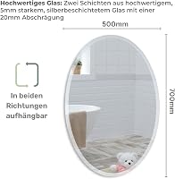 Neue Design Ovális Fürdőszobai Tükör - Modern Stílusú Fali Tükör Csiszolt Szegéllyel, 70x50 cm, Keret Nélküli Üveg Kivitel, Álló Formátum 3