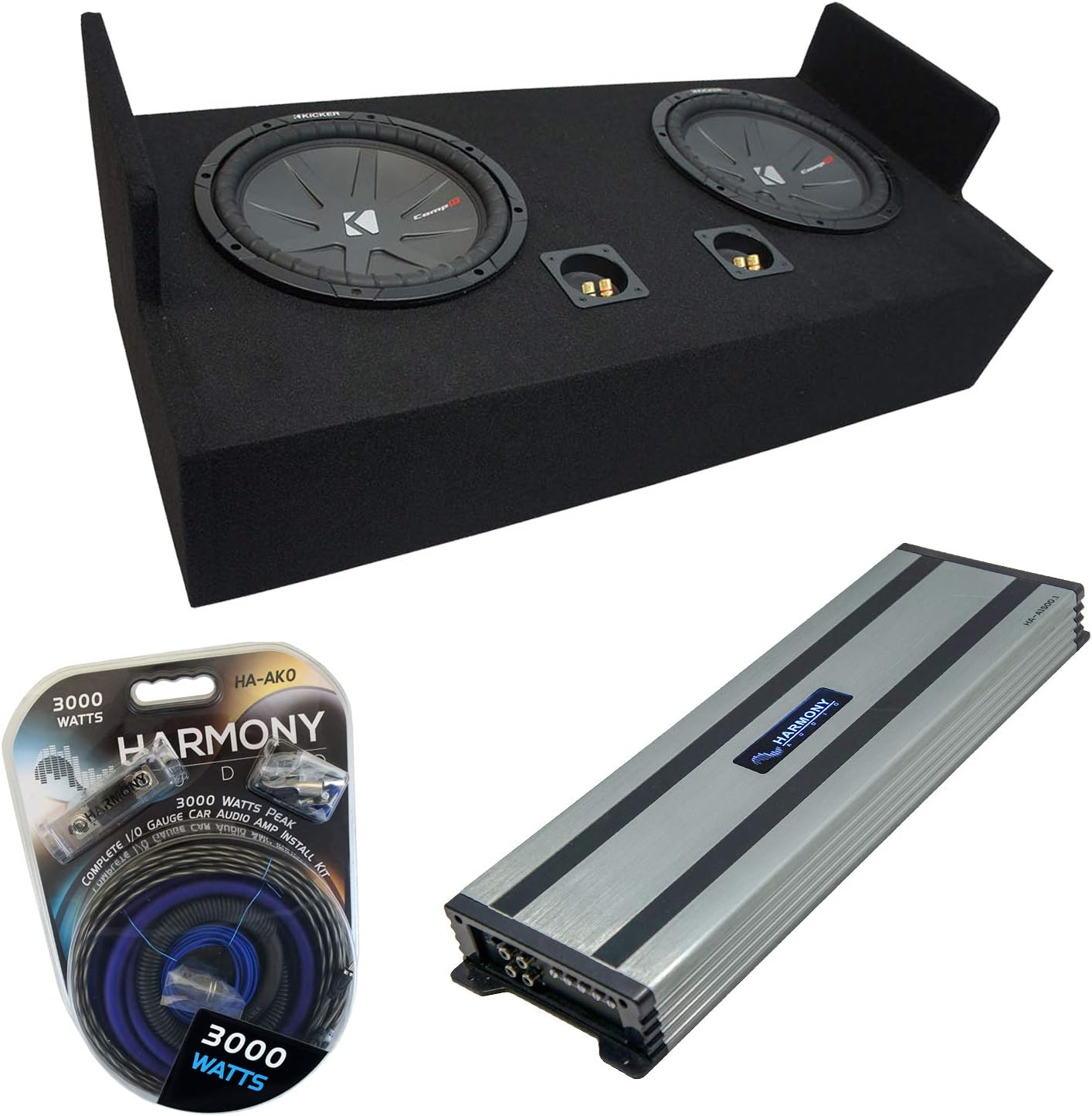 Harmony Audio Compatible with 1983-2012 Ford Ranger Extended Cab Truck Kicker Bundle CompR CWR12 Dual 12" Sub Box Enclosure & HA-A1500.1 Amp