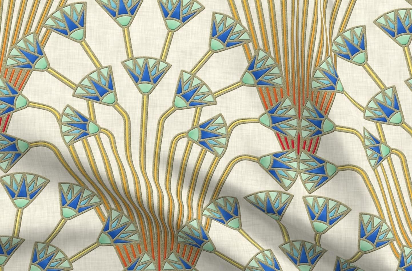 Spoonflower Fabric - Art Deco Egyptian Flower Papyrus Neutral Gold Printed on Organic Cotton Sateen Fabric by The Yard - Sewing Quilting Apparel Home Decor