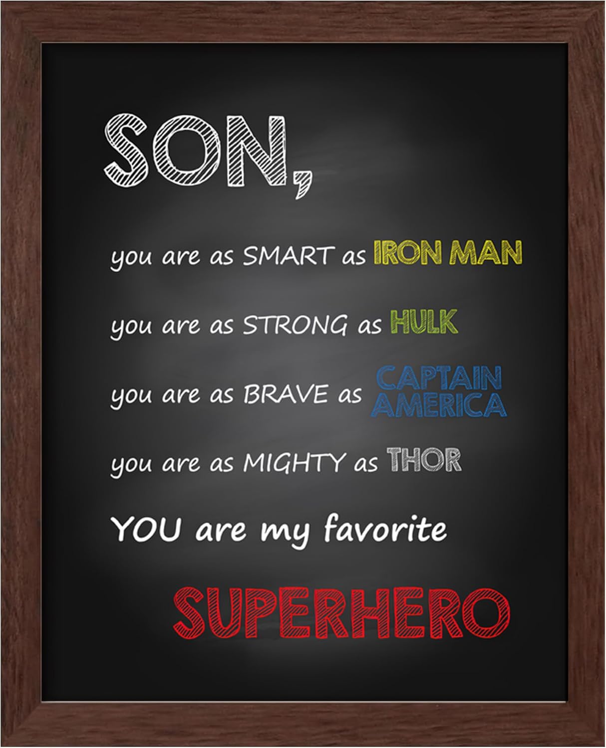 Son You Are My Favorite Superhero Boys Room Wall Art 8x10 — Inspirational Print Framed — Kids Bedroom Decor Motivational Poster — Gift for Son from Mom or Dad