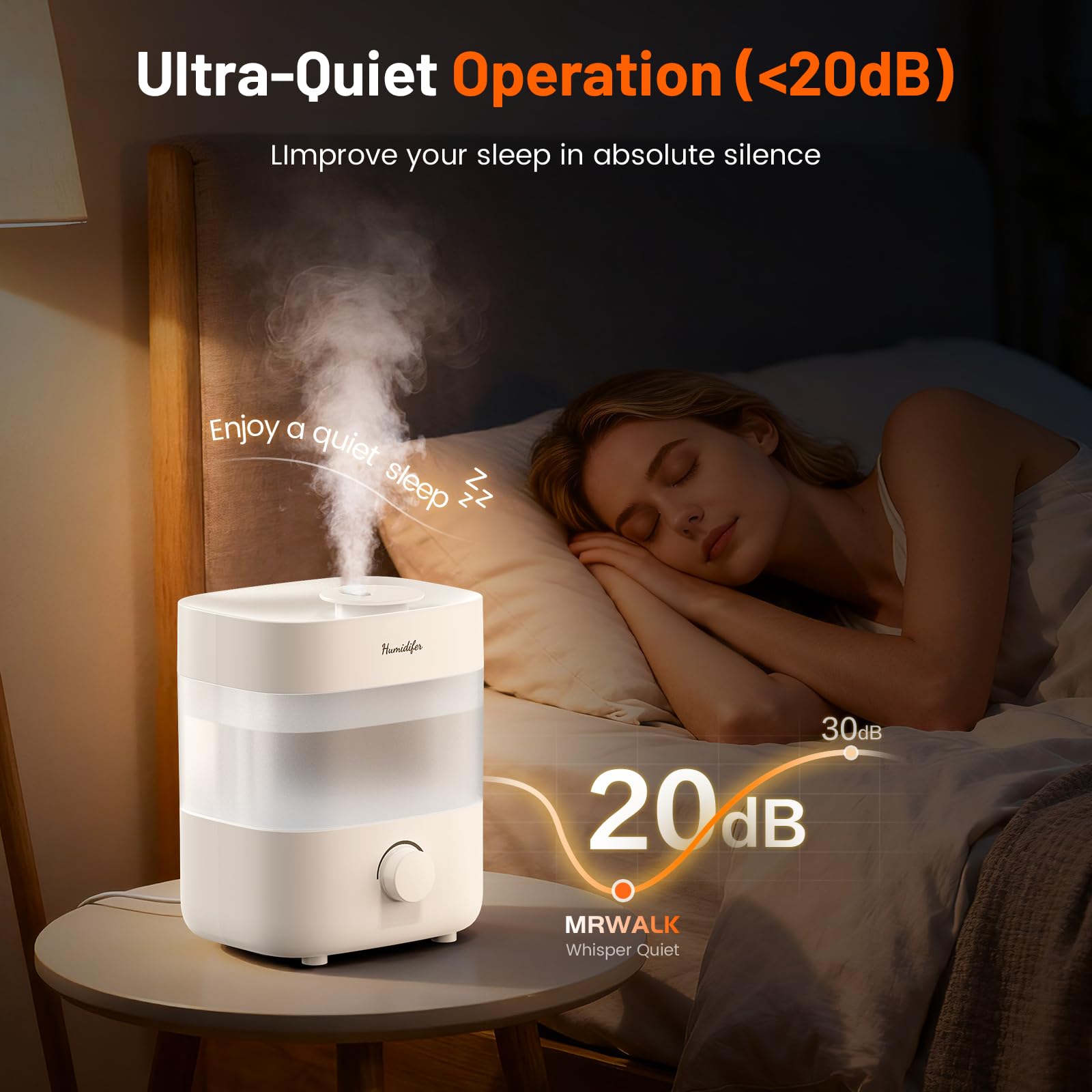 Humidificadores para dormitorio, tanque de 2 litros para 15 horas, tiempo de niebla silenciosa de 20 dB, boquillas dobles, apagado automático, rotación para ajustar la intensidad de la niebla