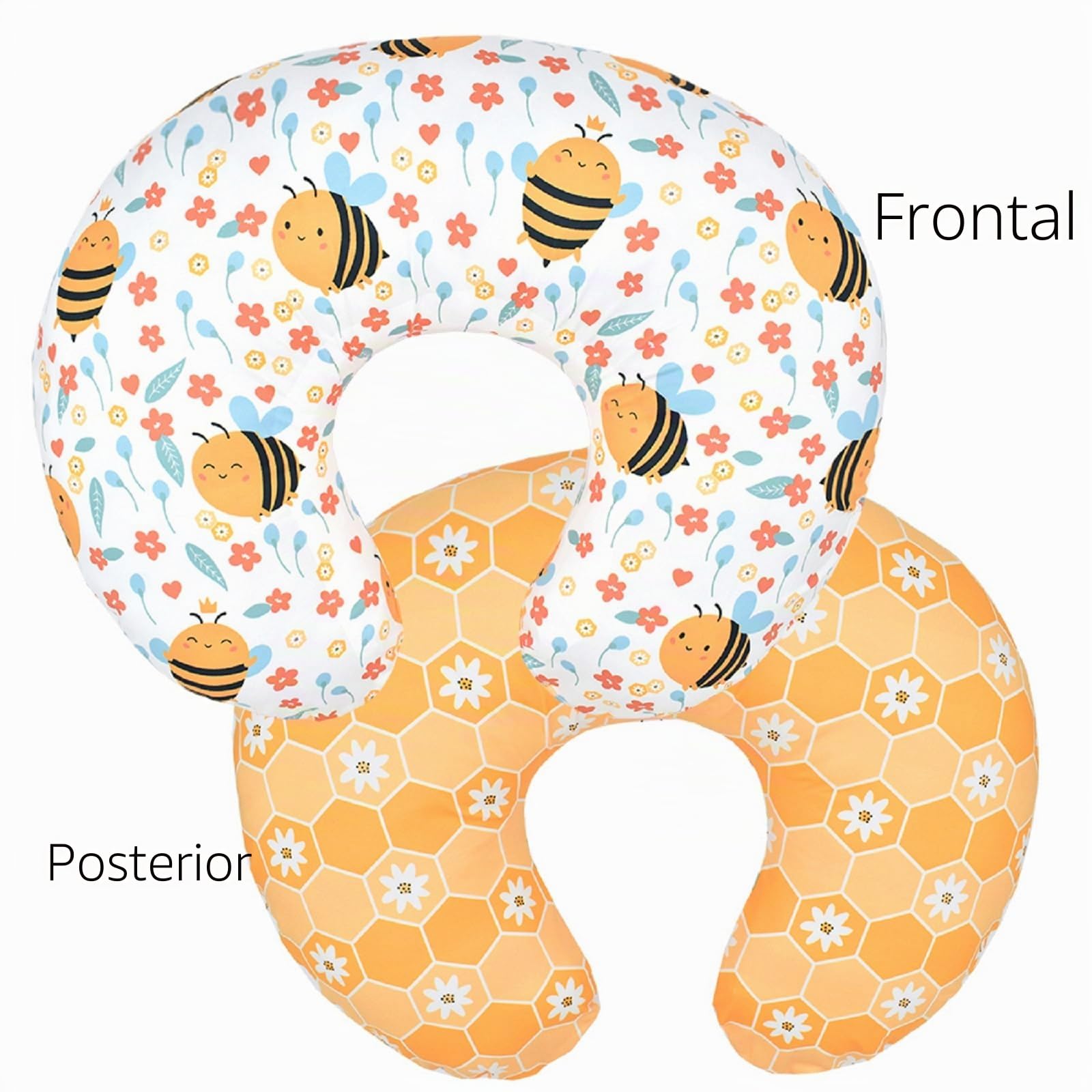 Winmany Paquete de 2 Fundas Almohada Lactancia para bebé recién Nacido en Forma U Lactancia Materna Funda cojín elástica reemplazable con bosques y Flores 22.5 x 18 Pulgadas (Abeja + Animales)