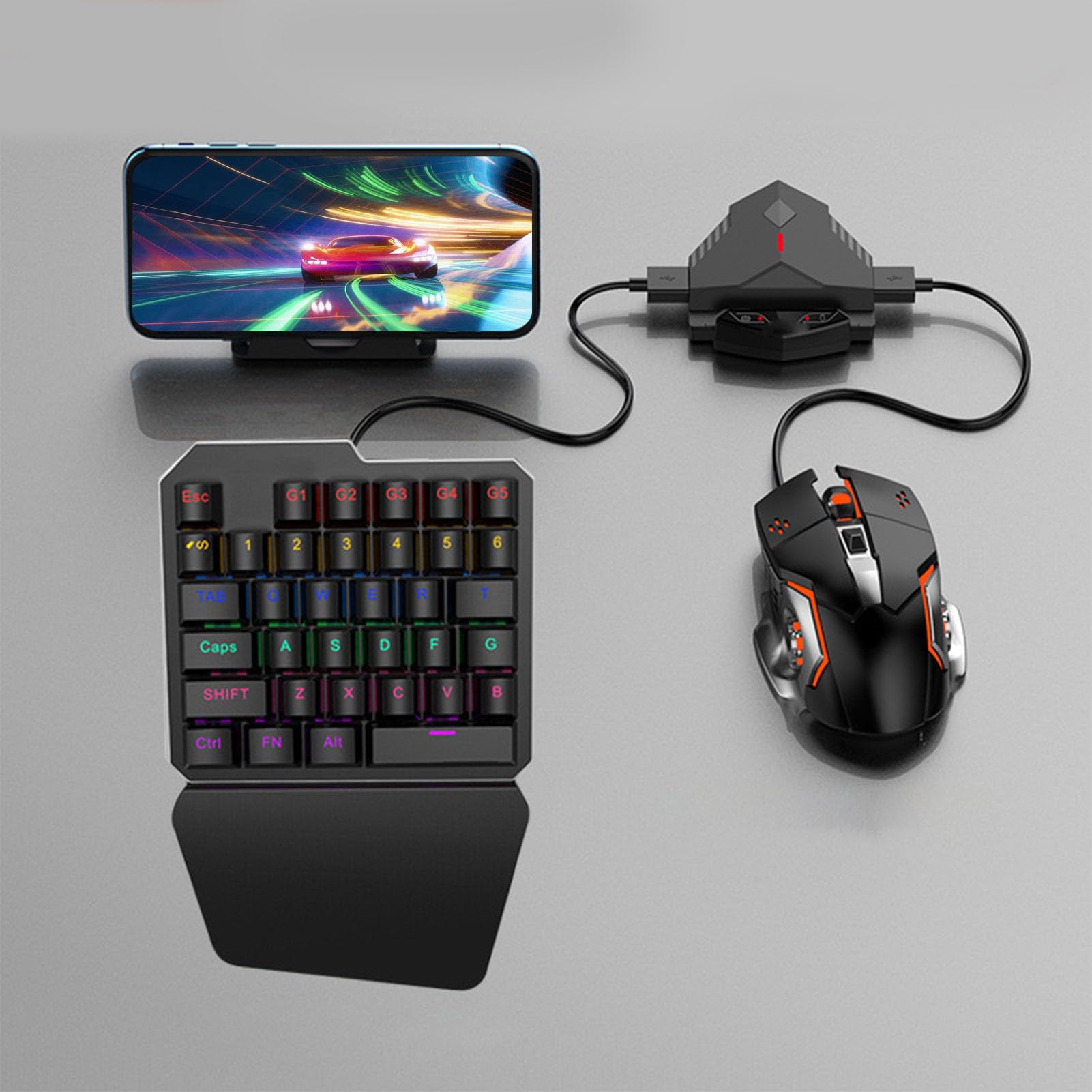 Generic Zestaw Konwertera Klawiatury i Myszy do Gier RGB dla, Bezprzewodowe Połączenie Przewodowe dla PUBG, Przenośny Mobilny Adapter do Gier dla Telefonu