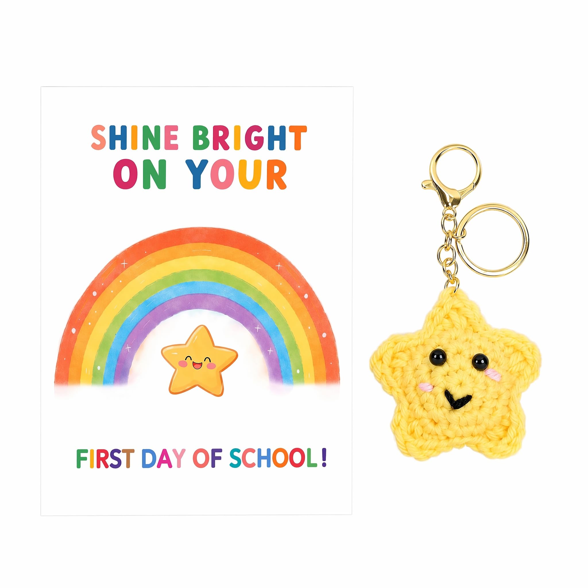 First Day At School Gifts,First Day Of School Card Set,Starting School Good Luck Cards Of Primary Students,Star Knitted Keyring For Boys & Girls,1st Day At New School,Back To School Gift For Children