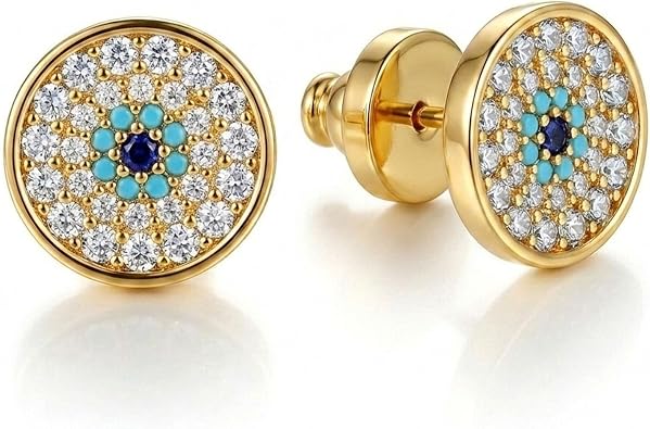 RITIM 18K Gold Plated Evil Eye Stud Earrings for Women