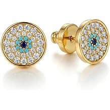 18K Gold Plated Evil Eye Stud Earrings for Women