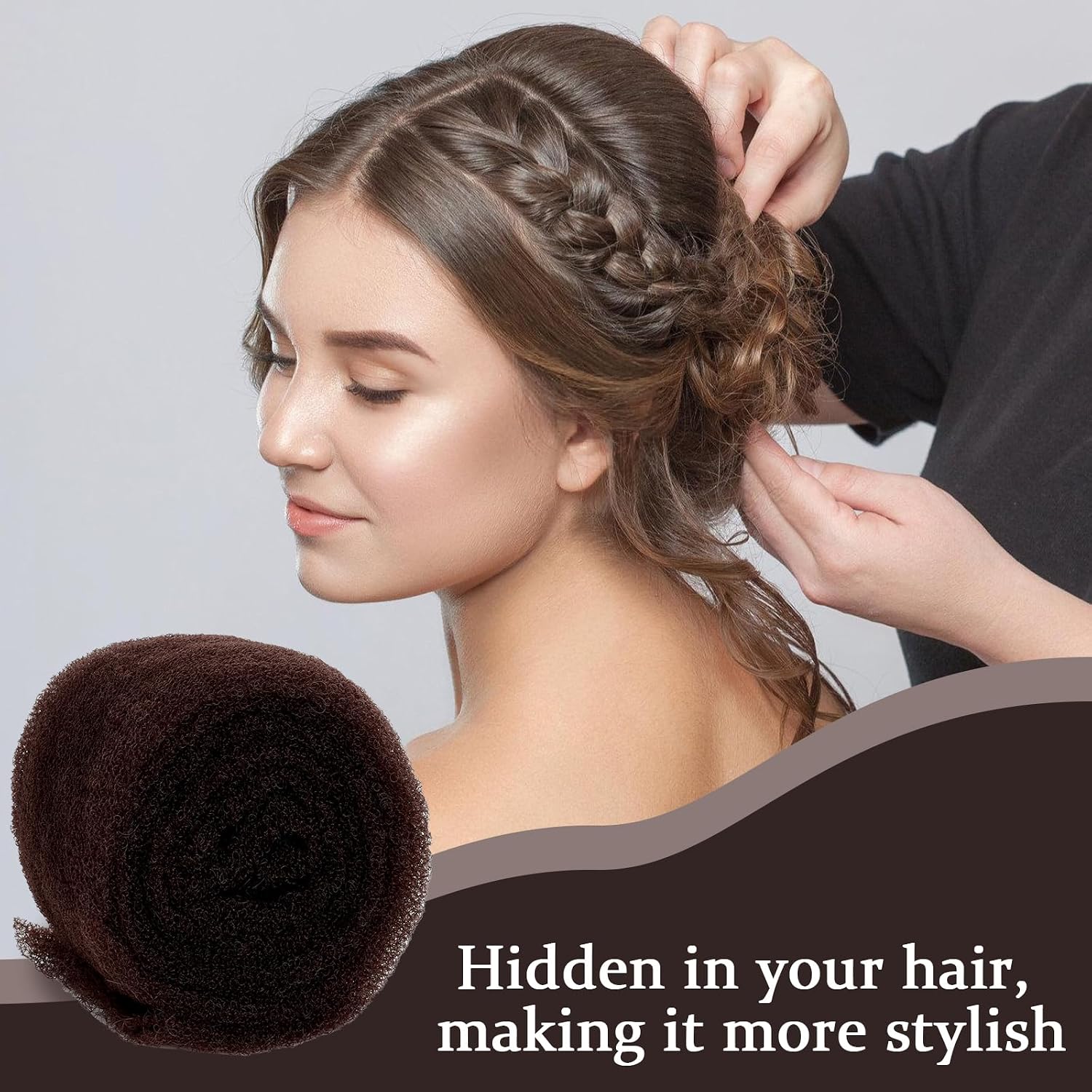 Hair Bumps for Volume Insert, Hair Sponge for Updo - Hair Mesh Filling Padding for Women - Bobby Pins - U Shape Hair Pin, Comb and Plastic Clips, Brown