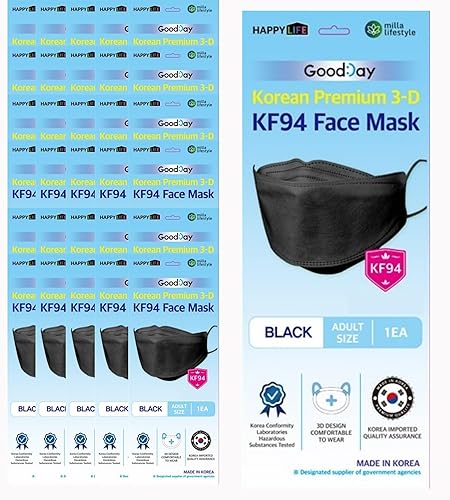 Miniatura 8 de TK FASHION MASK Paquete de 10 mascarillas KF94 negras, filtro de 4 capas, fabricadas en Corea