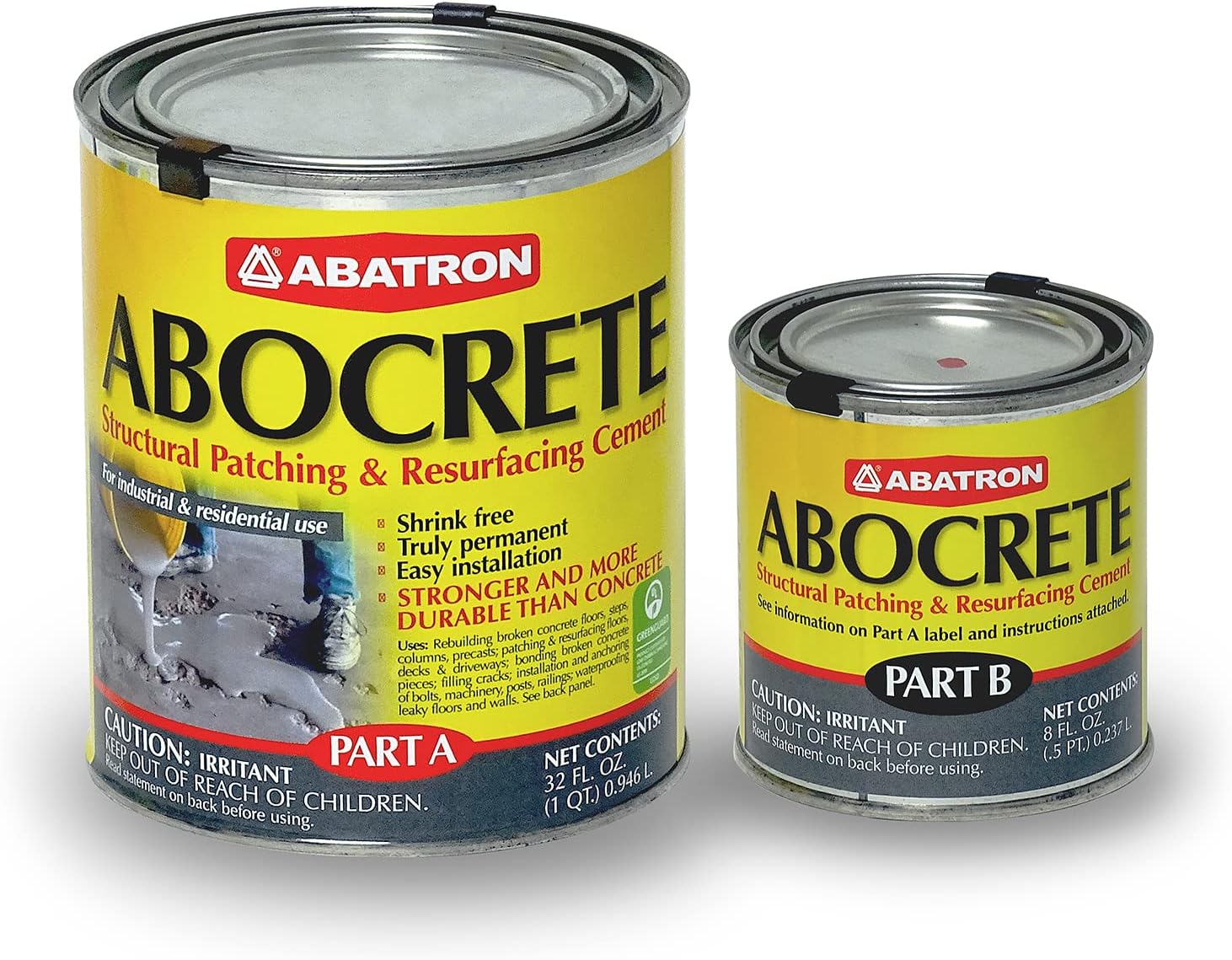 ABATRON Abocrete Kit - Self-Leveling Concrete Epoxy Patching and Filling Compound - Concrete Repair and Cement Crack Filler Kit - with or Without Sand - Light Gray (Sand Not Included, 1.25 Quarts)