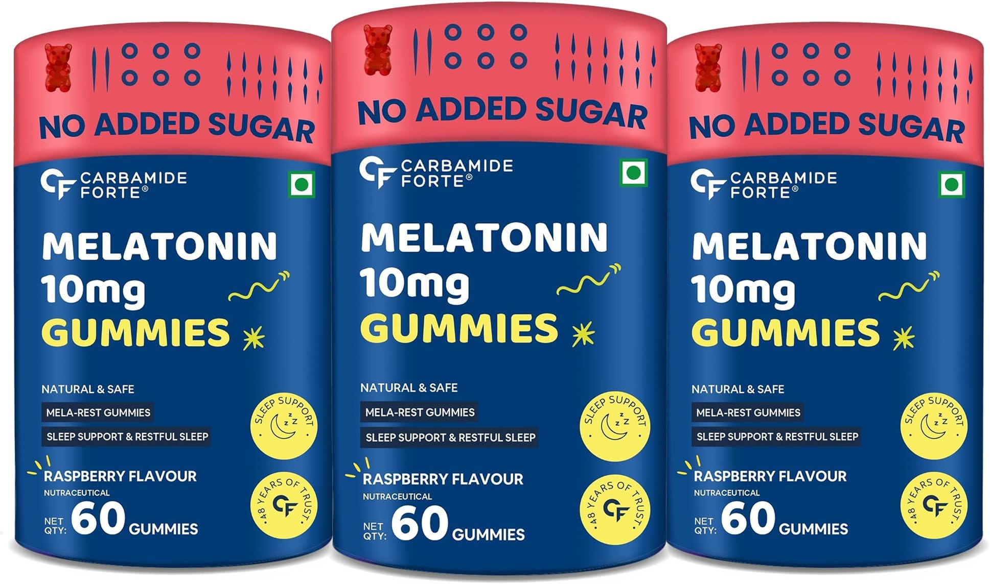 Carbamide Forte Melatonin 10mg sleep Gummies for Men & Women | Sleep Supplements- 60 Veg Gummies (Pack of 3)