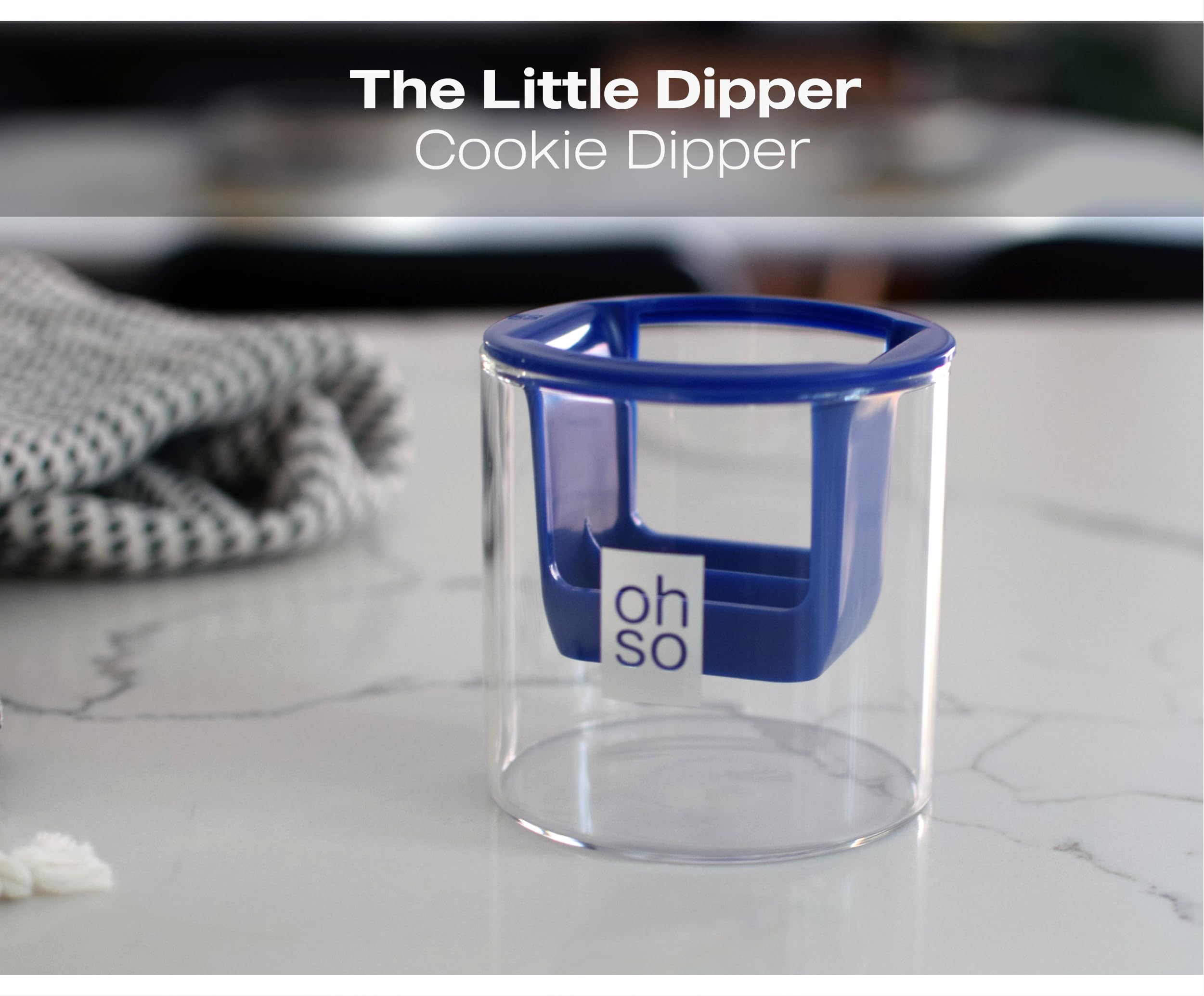 OHSO Little Cookie Dipper - 8 Oz Glass Dunker, 4 Milk Levels, Dunk 2 Cookies, Hands Free Dip