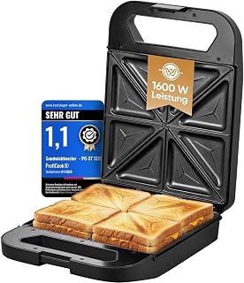 ProfiCook® Sandwichmaker für 4 Sandwiches gleichzeitig | Antihaft-Platten | kein Anbrennen | Sandwich Maker 1600W | Bereitschaftsanzeige | Toaster Sandwichtoaster PC ST 1329