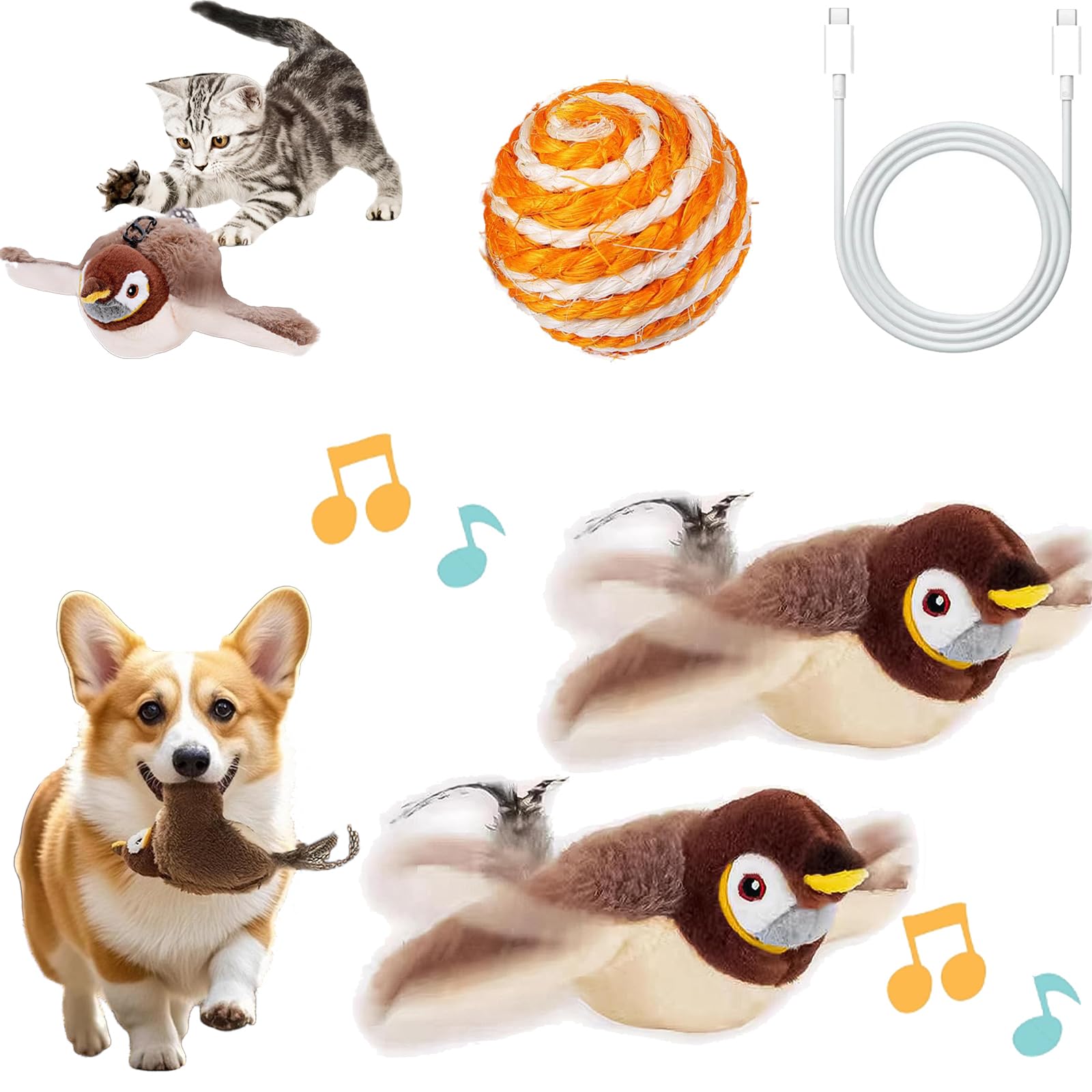 Flying Bird Cat Toy, Flappy Bird Toy, Flying Cat Toy, Flapping Birds C-at Toy, Fly-ing Birds Interactive Cat T-oy, C-at Toys for Indoor Cats, for Indoor Cats Kittens Exercise and Fun (2 Pcs A)