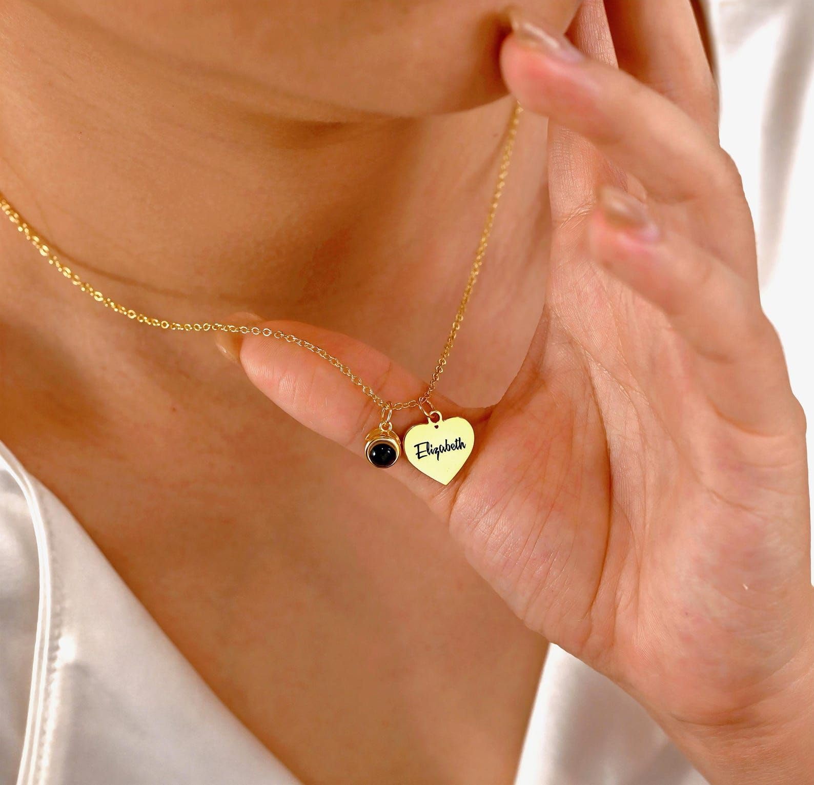 Su misura nome immagine collana, personalizzato foto Projection con cuore ciondolo commemorativo Natale
