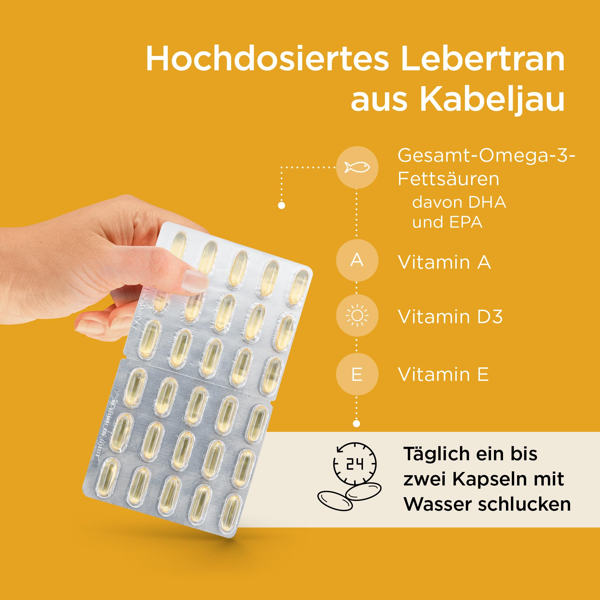 Healthspan Super Strength Lebertran 1.200mg | Unterstützt Herz-, Gehirn- und Augengesundheit | Zusatz von Vitamin A, D3 und Kalzium | Reich an Omega-3-Fettsäuren DHA & EPA | Nachhaltig | 120 Kapseln