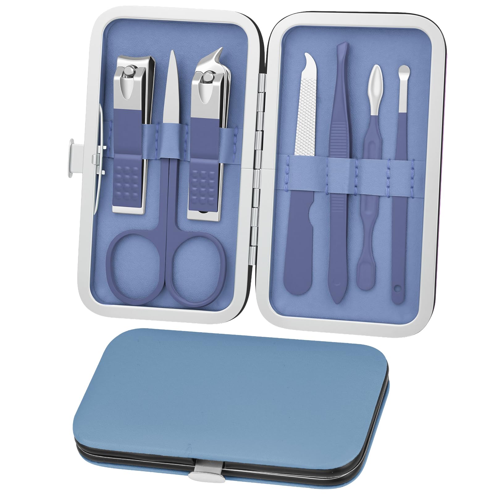 Set Manicure Professionale, 7PC Set Tagliaunghie,Kit Pedicure Manicure per Uomo/Donna,Set Unghie Grooming Kit con Borsa da Viaggio, Blu