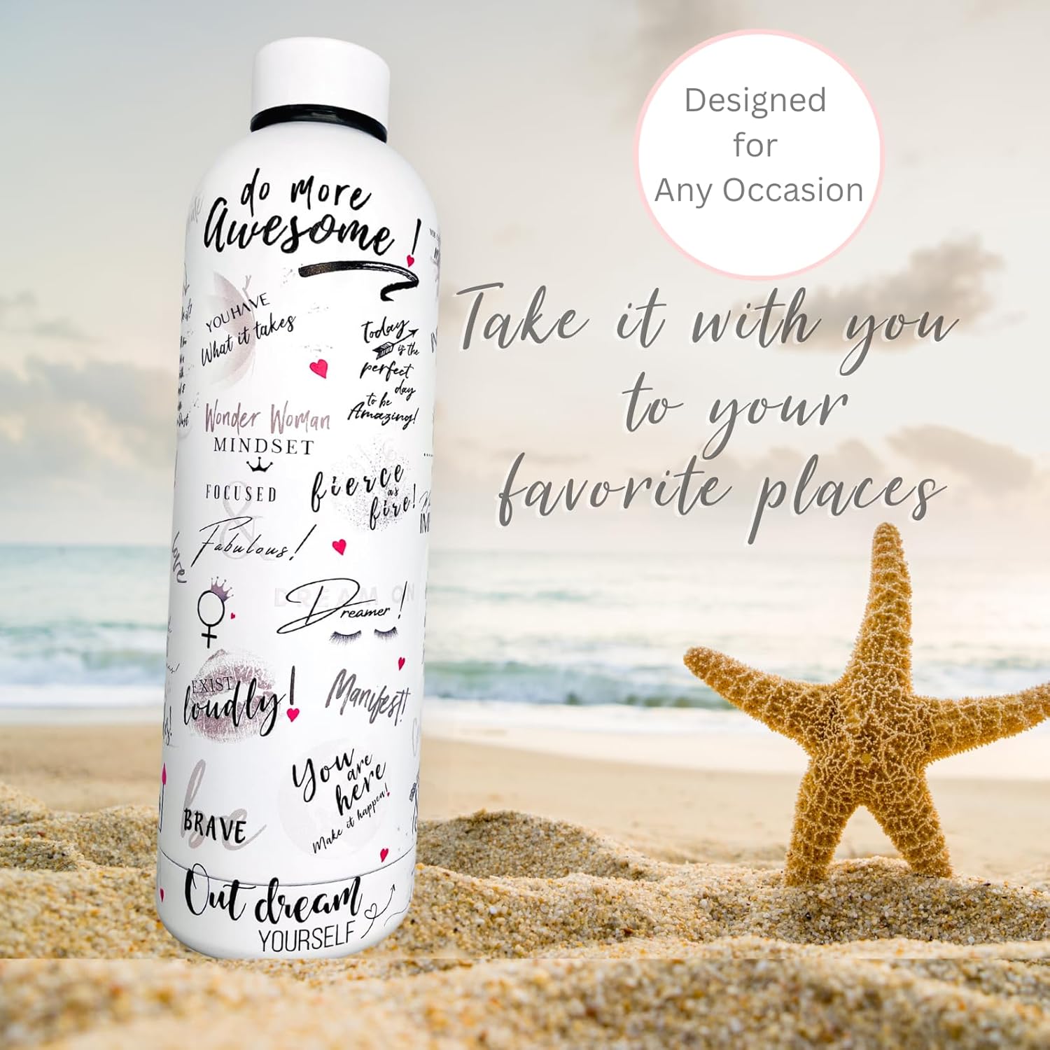 24oz Motivational Water Bottle – Be Unstoppable, Stainless Steel, Affirmation Bottle, Positive Gift for Women, Boss Lady, Inspirational Drinkware for Gym, Office, Travel