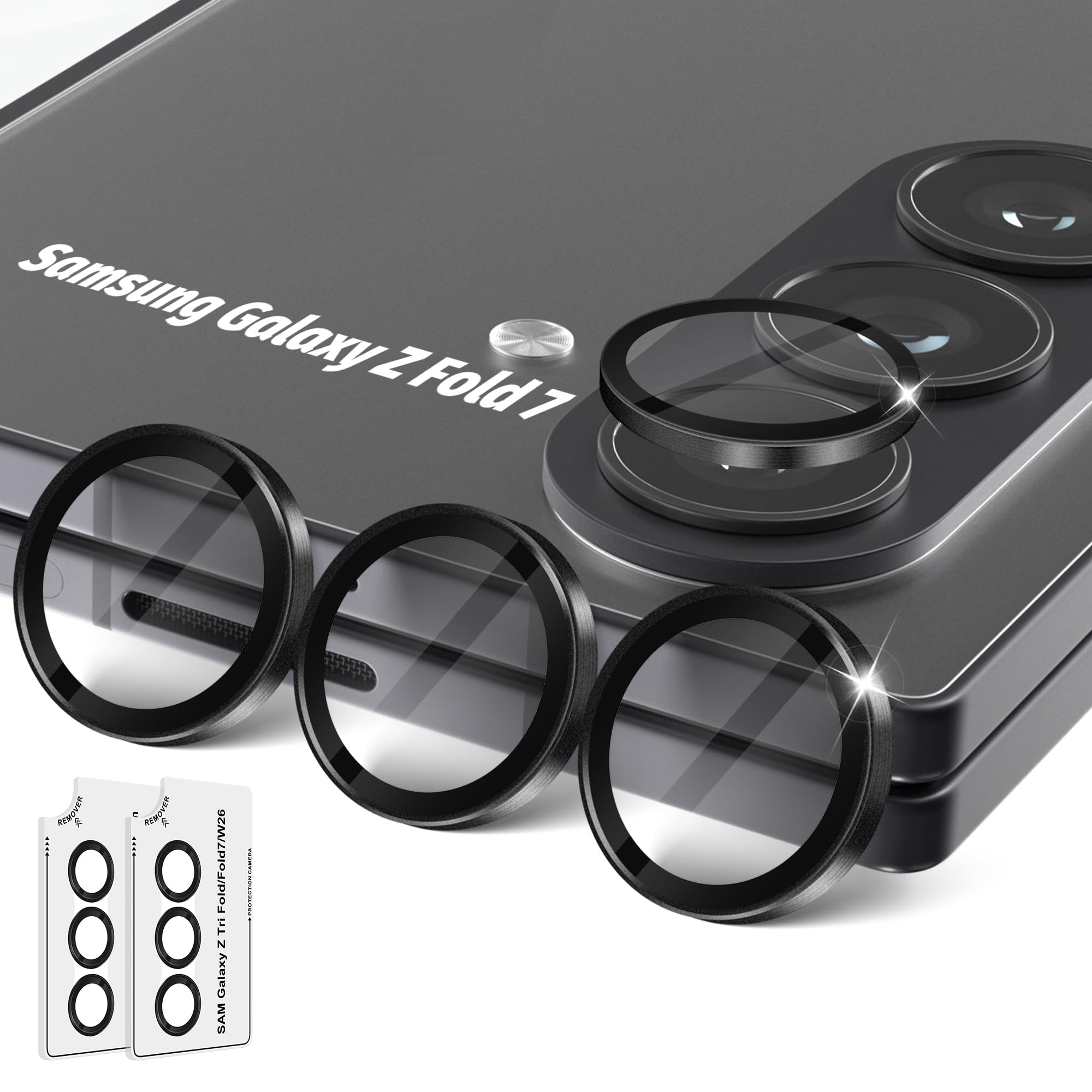 Orzero 9H Glass Camera Lens Protector for Z TirFold/Fold 7-Black, 2 Set