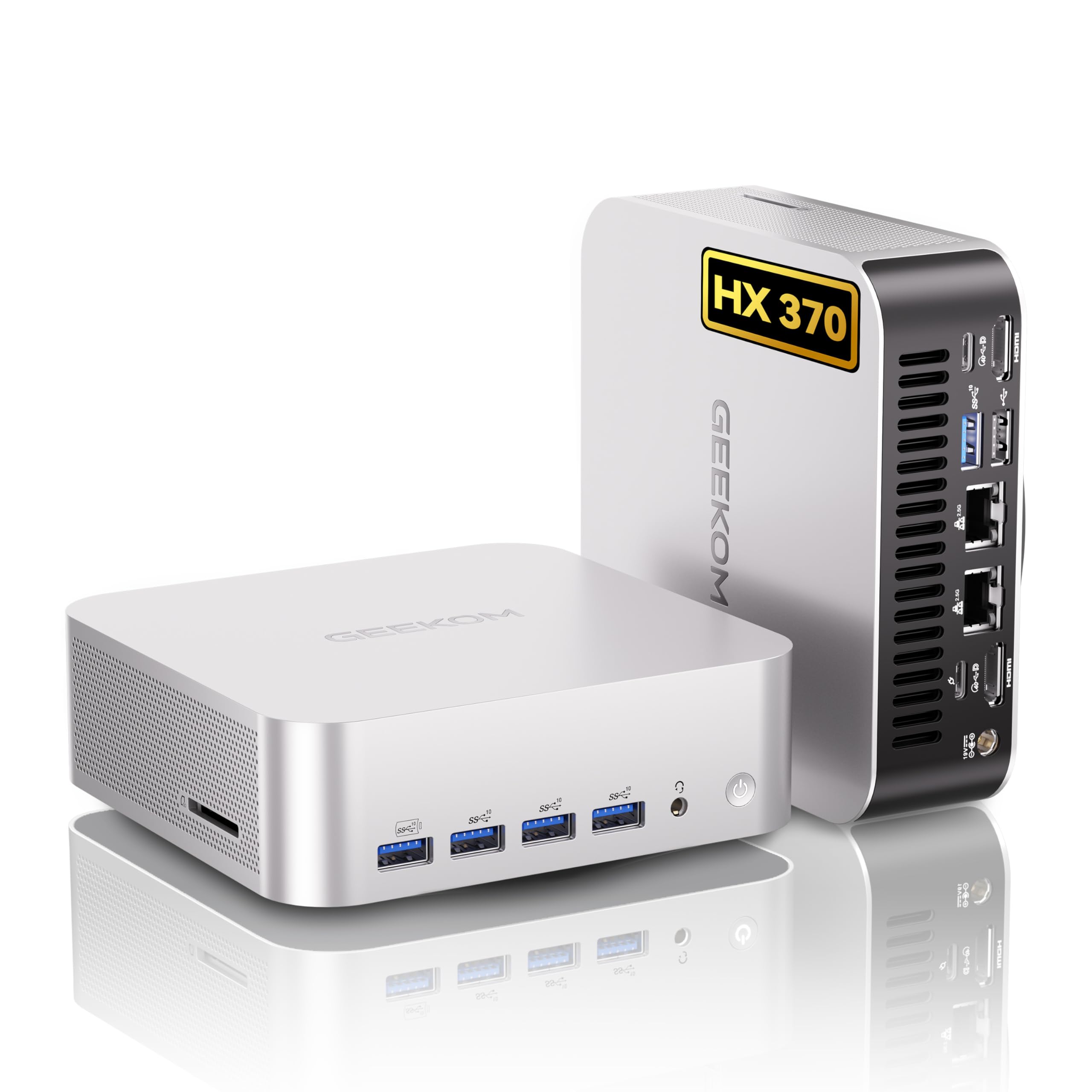 GEEKOM A9 Max AI Mini PC with AMD Ryzen AI 9 HX 370 (80 TOPS) | Radeon 890M, 32GB DDR5 RAM 2TB NVMe SSD, Mini Gaming PC Windows 11 Pro/WiFi 7/BT 5.4/8K Qual Display (HDMI 2.1/USB4/DP1.4)/2.5G Dual LAN