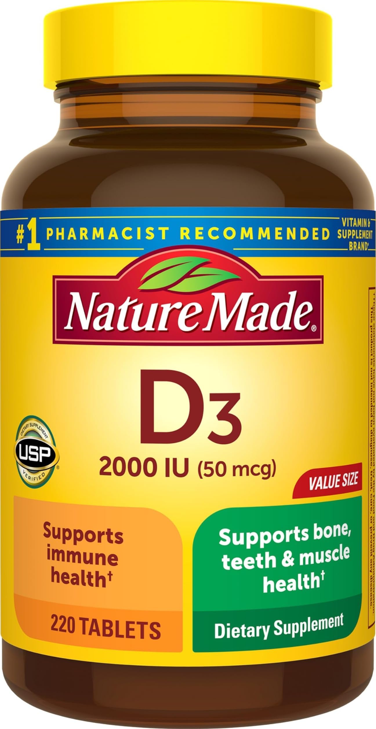 Nature Made Vitamin D3 2000 IU (50 mcg), 220 Vitamin D Tablets