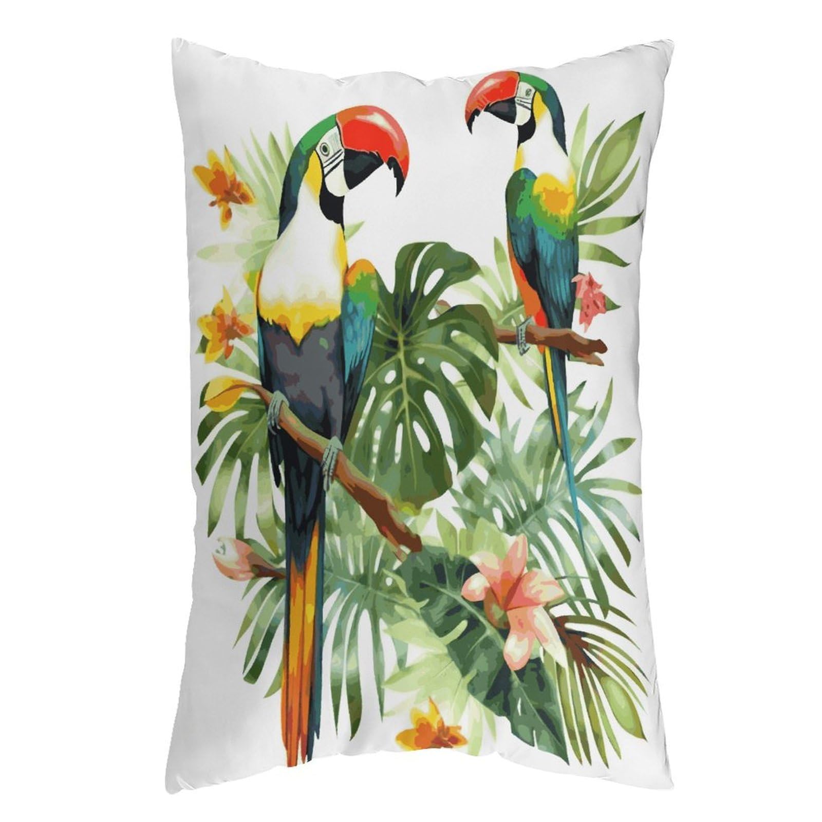 LDGSUPH Toucans Parrot Palm Tree Leaves Pillow Cases Soft Pillowcase with Invisible Zipper Wrinkle Resistant Pillow Covers Breathable Removable Pillow Protector for Bed Sofa Car 16 "x24