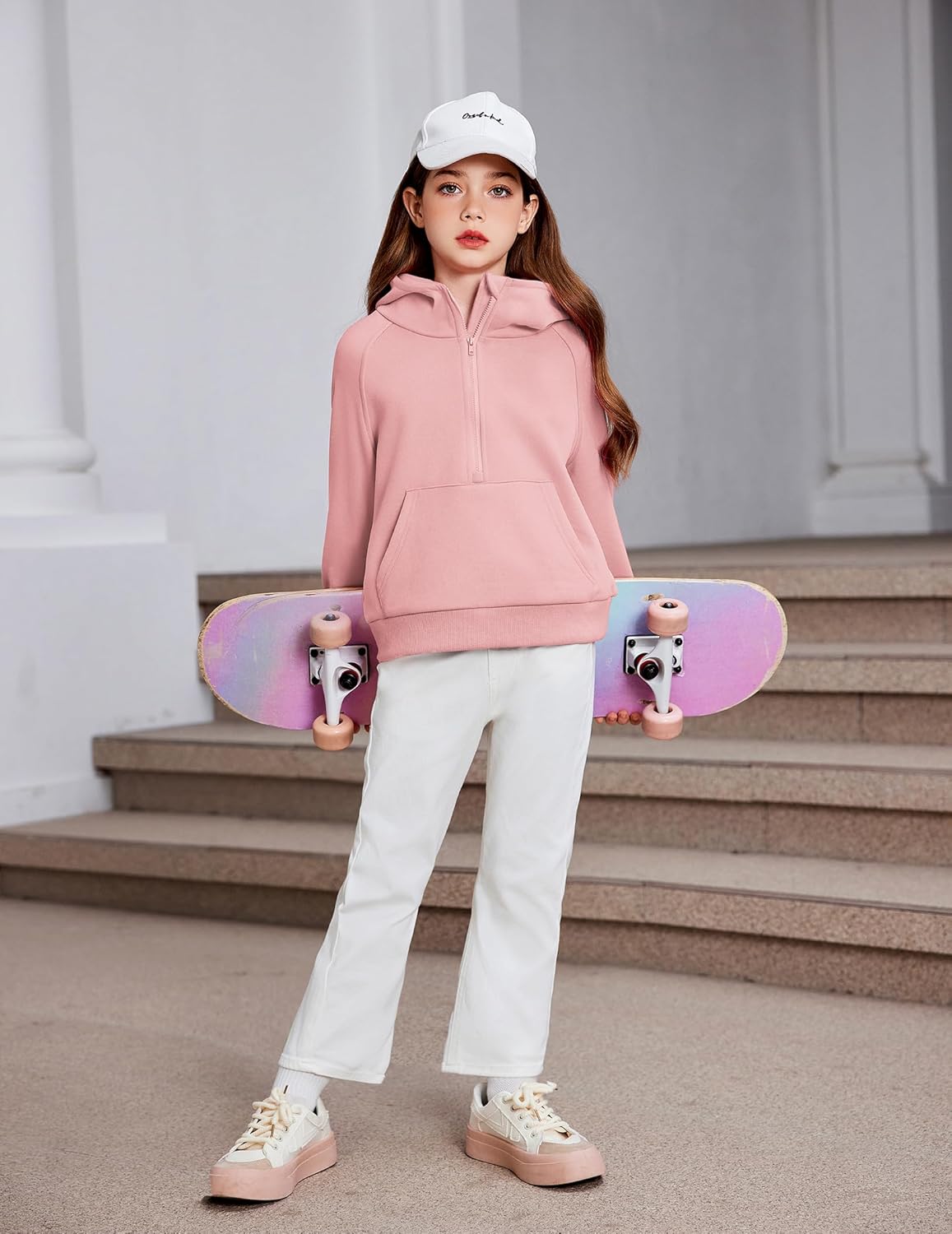 Arshiner Girls Half Zip Sweatshirt Fleece Hooded Pullover for Teen Long Sleeve Tops Fall Winter Clothes Thumb Hole - Image 4