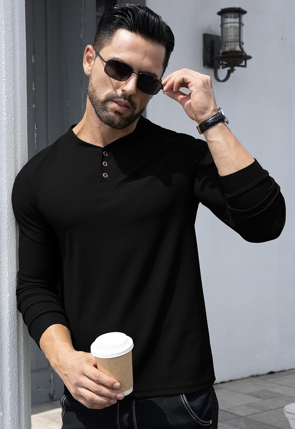 KUYIGO Men's Slim Fit Henley Shirts Casual Solid Button Waffle Fashion Summer T-Shirts Tops - Image 6