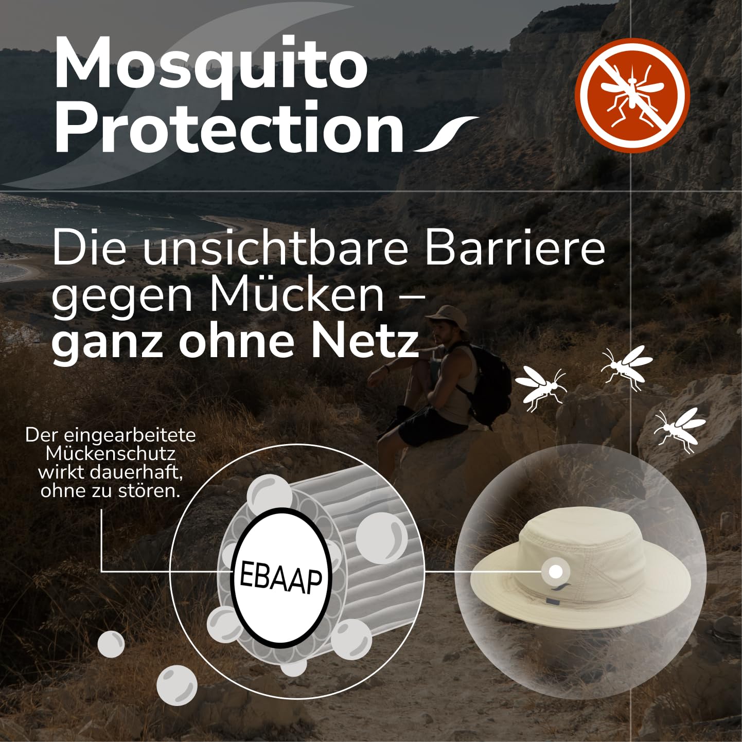 Safersox Safari-Hut mit Mückenschutz ohne Netz, Unisex, Beige, atmungsaktiv | EBAAP-Mückenschutz ohne störendes Netz, plus Cooling Headband, breite Krempe & faltbares Reisedesign