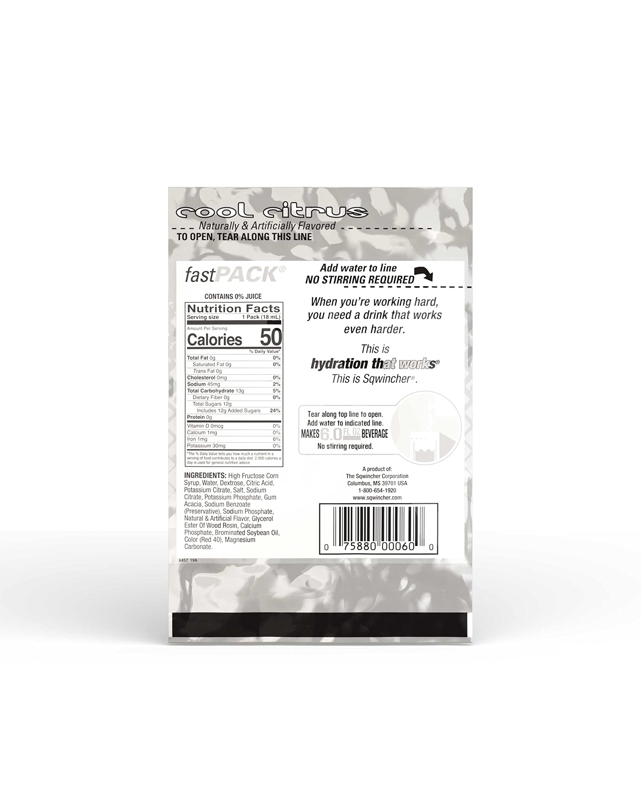 Sqwincher Fast Pack Liquid Concentrate | Cool Citrus Flavored | Low Calorie | Low Sodium | Electrolyte Replenishment Hydration Drink Mix | Just Add Water to Pouch | .6 oz Packet (4 Packs of 50)