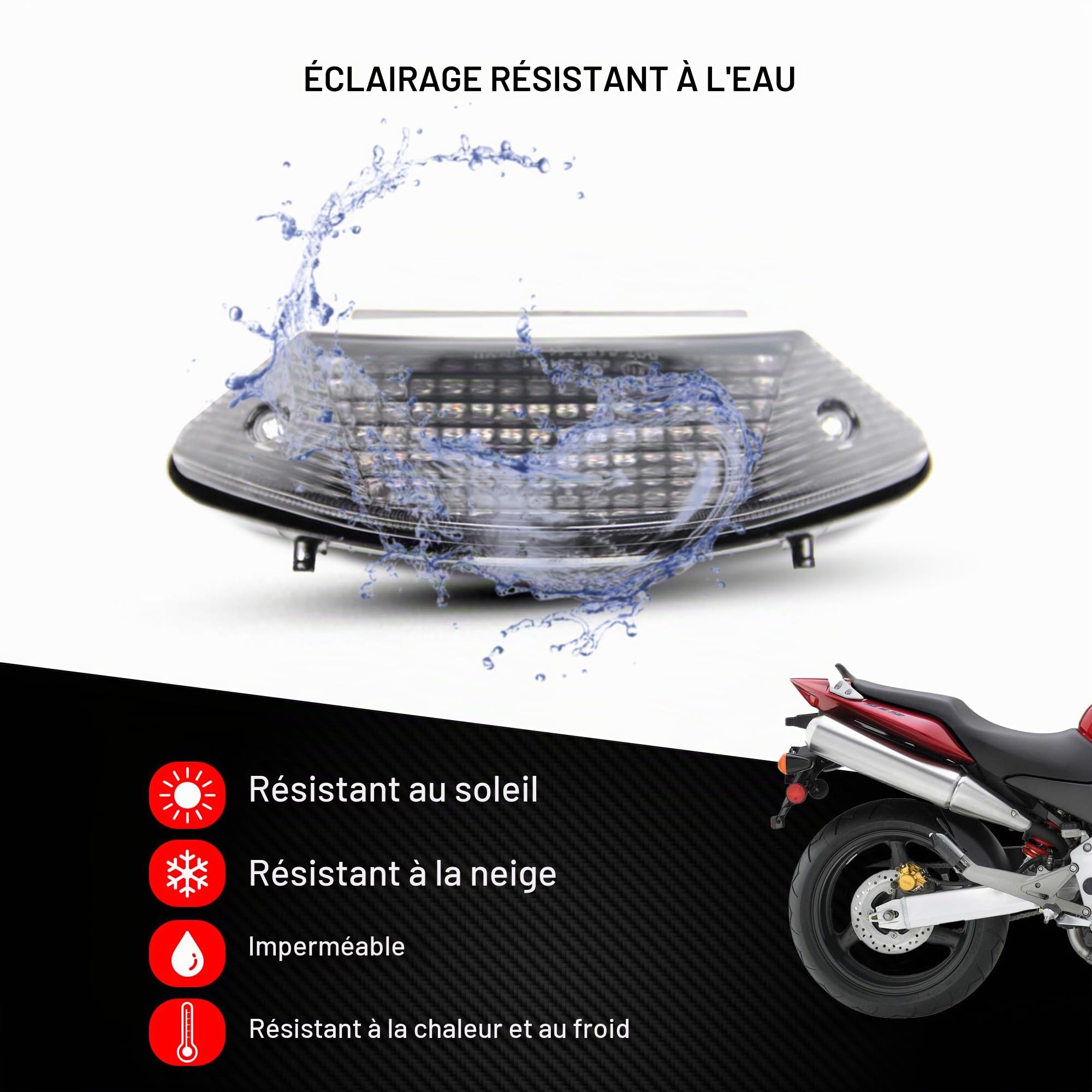 AVDB-moto Feu Stop Led Clignotants Intégrés compatible avec HORNET 600, CB600 F 2003-2006 & Hornet 900, CB919 2002-2006 (Clair)
