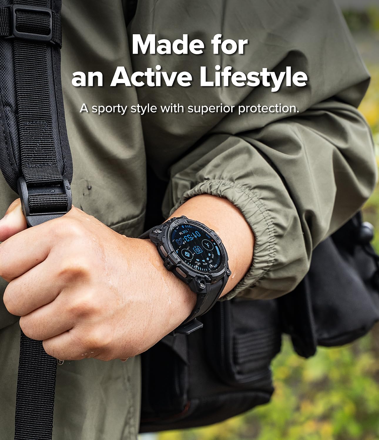 Ringke Rugged Gear Compatible con Funda Samsung Galaxy Watch 8 (44mm), Carcasa Protectora Flexible con Parachoques y Correa, Resistente a Las Huellas Dactilares - All Black