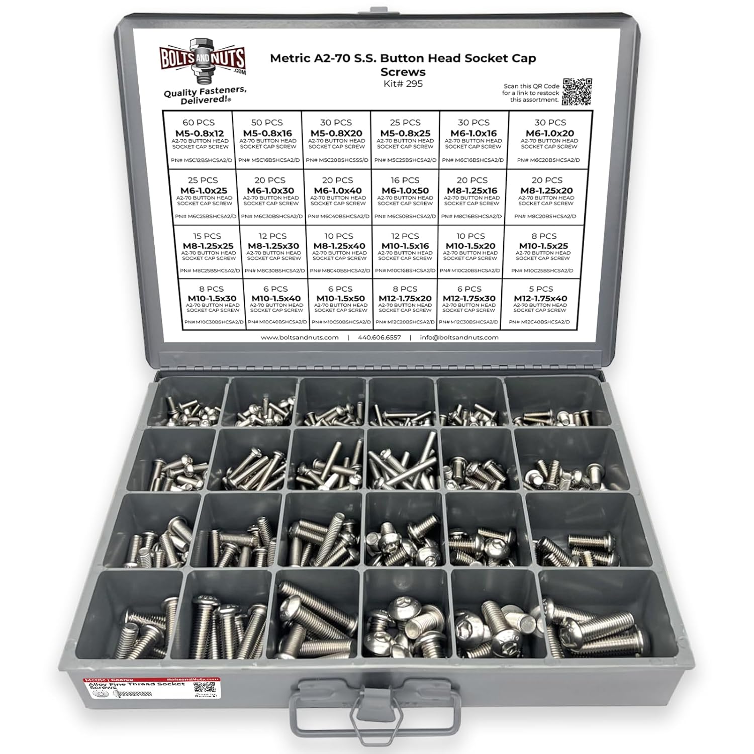 Metric A2-70 Allen Button Head Socket Cap Screws Bolts Stainless Steel Assortment - 453 PCS
