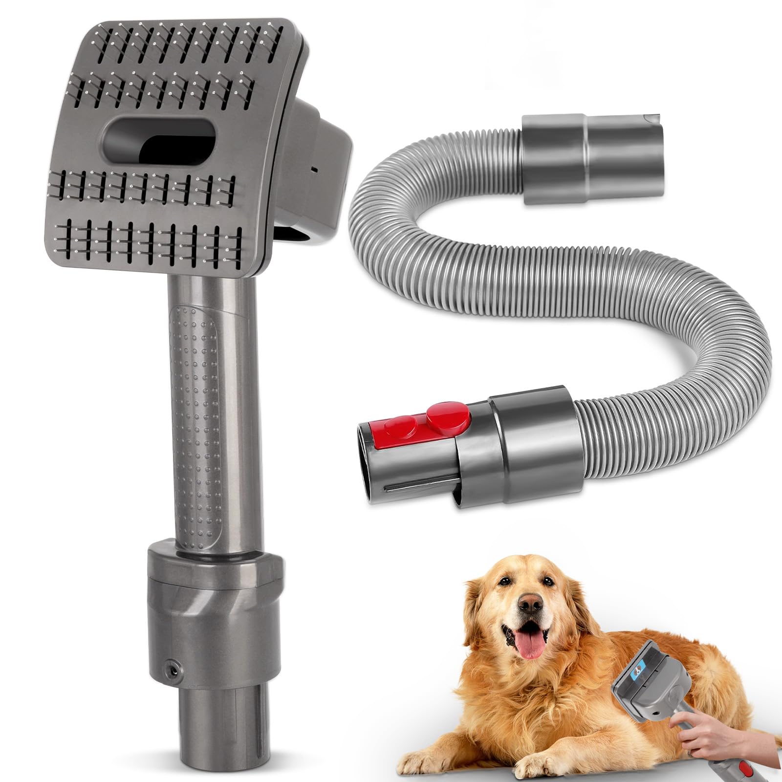 Groom Tool for Dyson Pet dog Attachment Brush compatible with Dyson V7 V8 V10 V11 V15 Vacuum Cleaners,with Trigger Lock & Extended Vacuum Hose