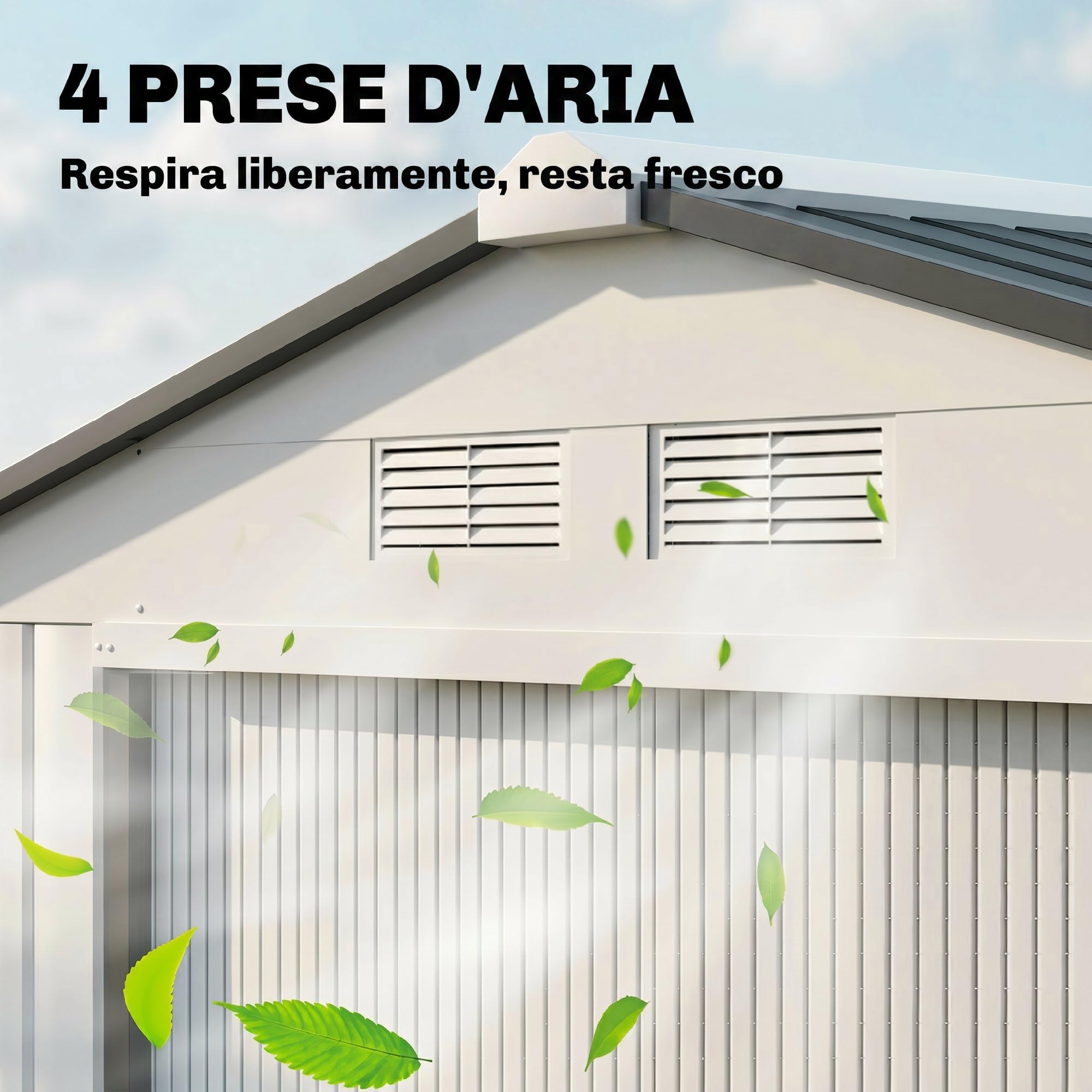 Outsunny Casetta da Giardino 2.5m² Acciaio Zincato con Basamento 213x130x185 cm Bianco Argentato