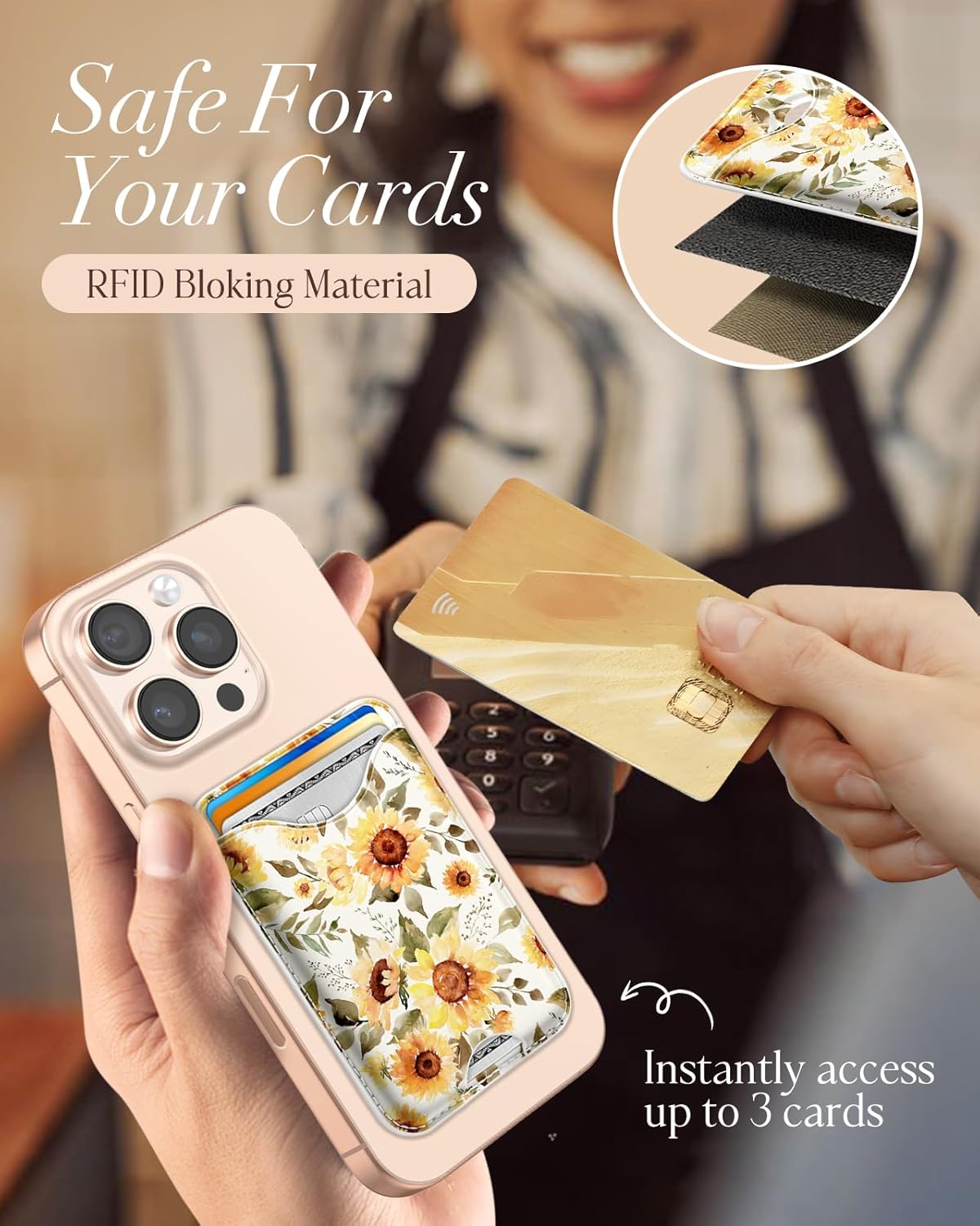 Shorogyt Compatible with Magsafe Wallet Magnetic Card Holder - Sunflower Phone Wallets for Women Teen Girls Cute for iPhone 17/16/15/14/13/12 Series Slim for Apple Mag RFID Magnet, Fit 3 Cards - Image 5