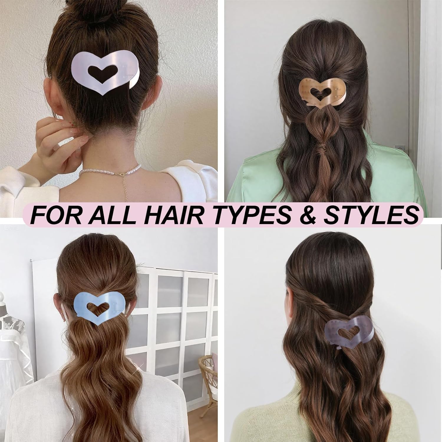 4 PCS Flat Hair Clips for Women - French Large Heart Claw Clips for All Hair Hairstyles - Image 3