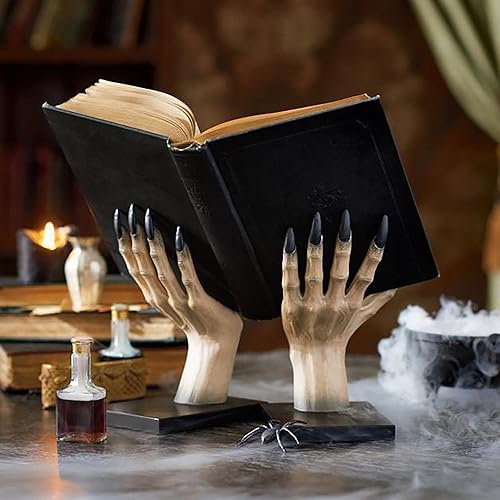 Miniatura 5 de Witchy Hand Book Stand Novel Contemporary Book Shelf Decor Manos Escultura Juego de Sujetalibros de Resina de Halloween Bruja Adornos AA (negro,