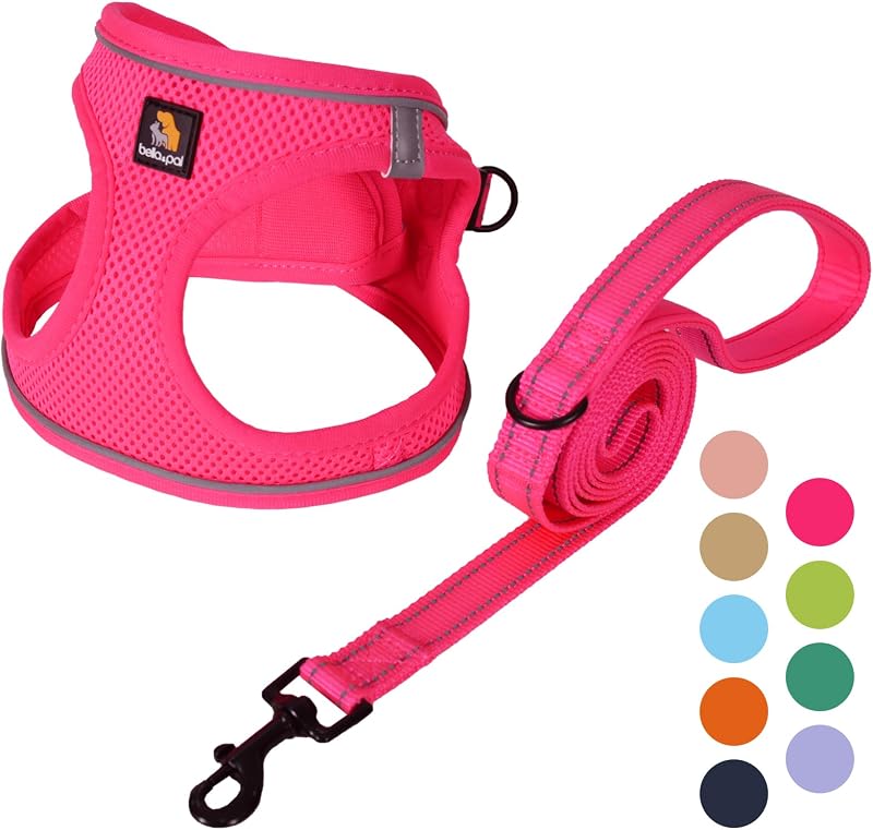 Peitoral Vest Step In para Cães com Guia, Mesh Respirável e Faixa Refletiva BELLA & PAL Hot Pink Tamanho S