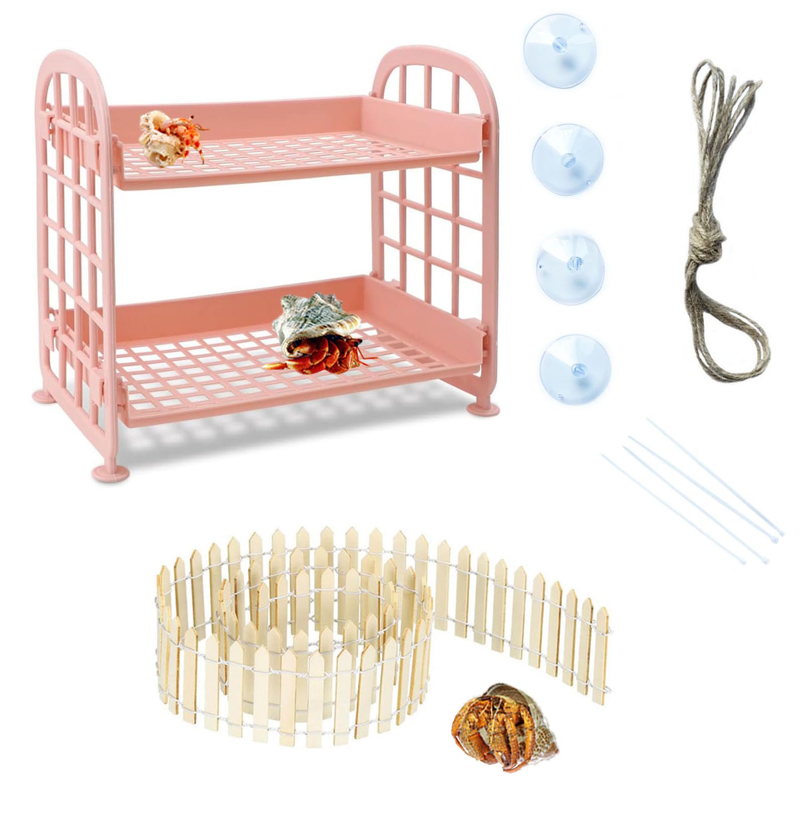 Hermit Crab Accessories: Reptile Ladder, Plastic Grid Habitat, Hammock for Hermit Crab, Hamster, Guinea Pig (Pink)