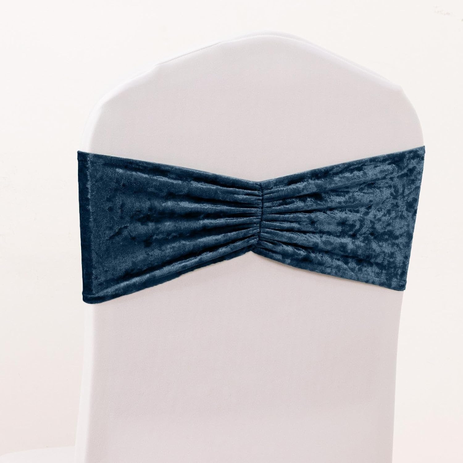 Efavormart 5 Pack Navy Blue Premium Crushed Velvet Ruffle Chair Sashes Covers, Decorative Wedding Chair Bands