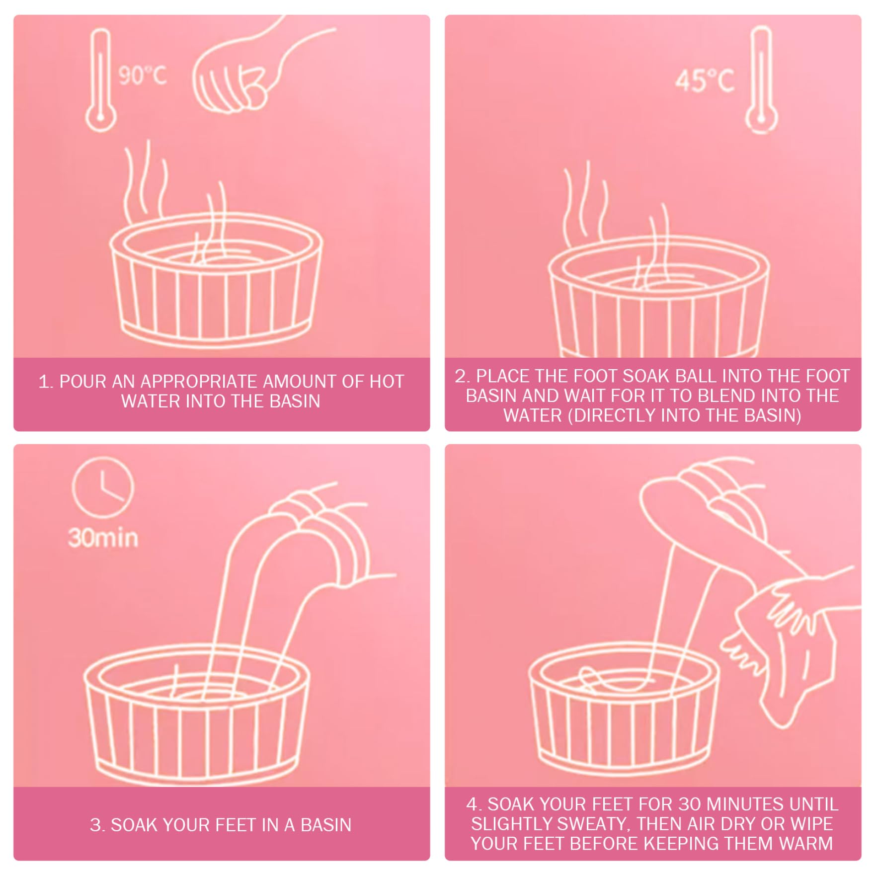 Bombes de bain pour les pieds (12 pièces/ensemble) Sels de bain naturels aux 4 parfums lavande, jasmin, rose et camomille. Idéales pour les pieds secs, calleux, crevassés et abîmés. Désodorisan