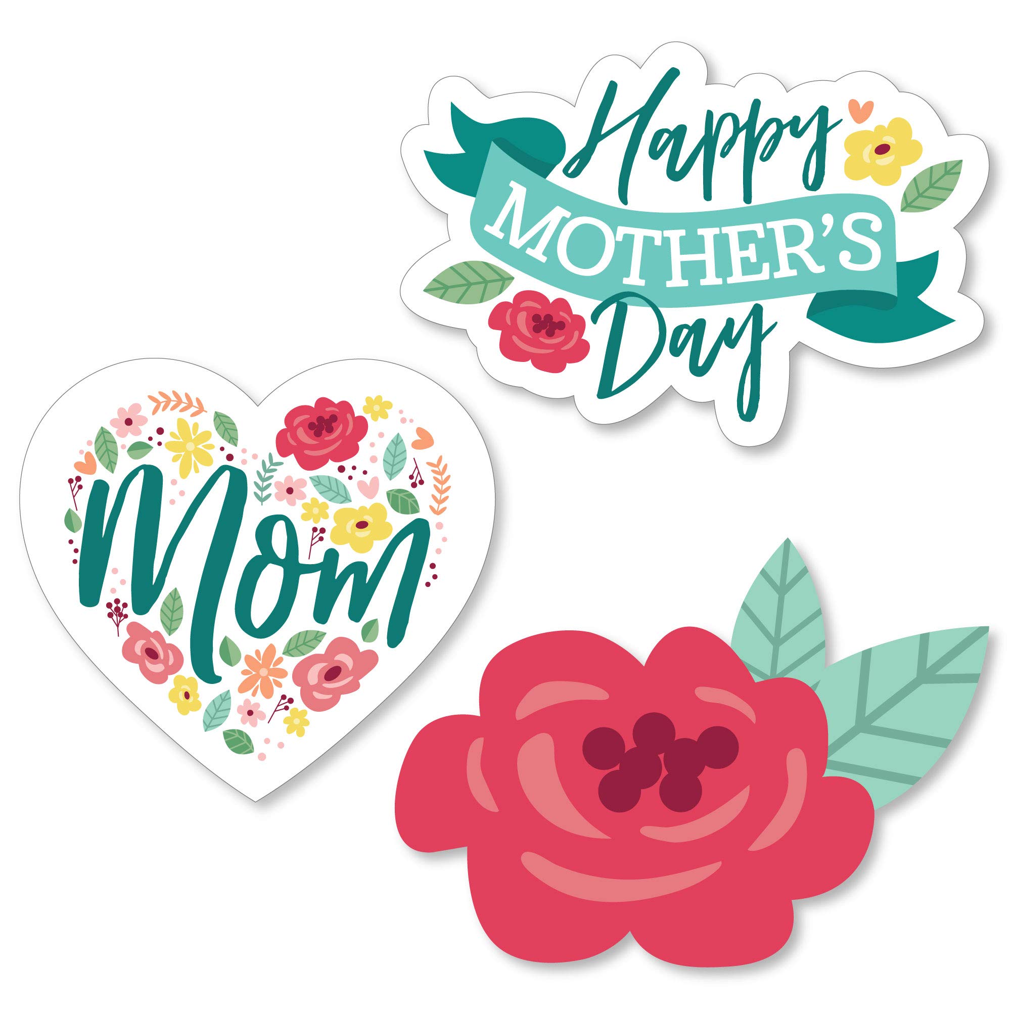 Big Dot of HappinessColorful Floral Happy Mother's Day - DIY Shaped We Love Mom Party Cut-Outs - 24 Count