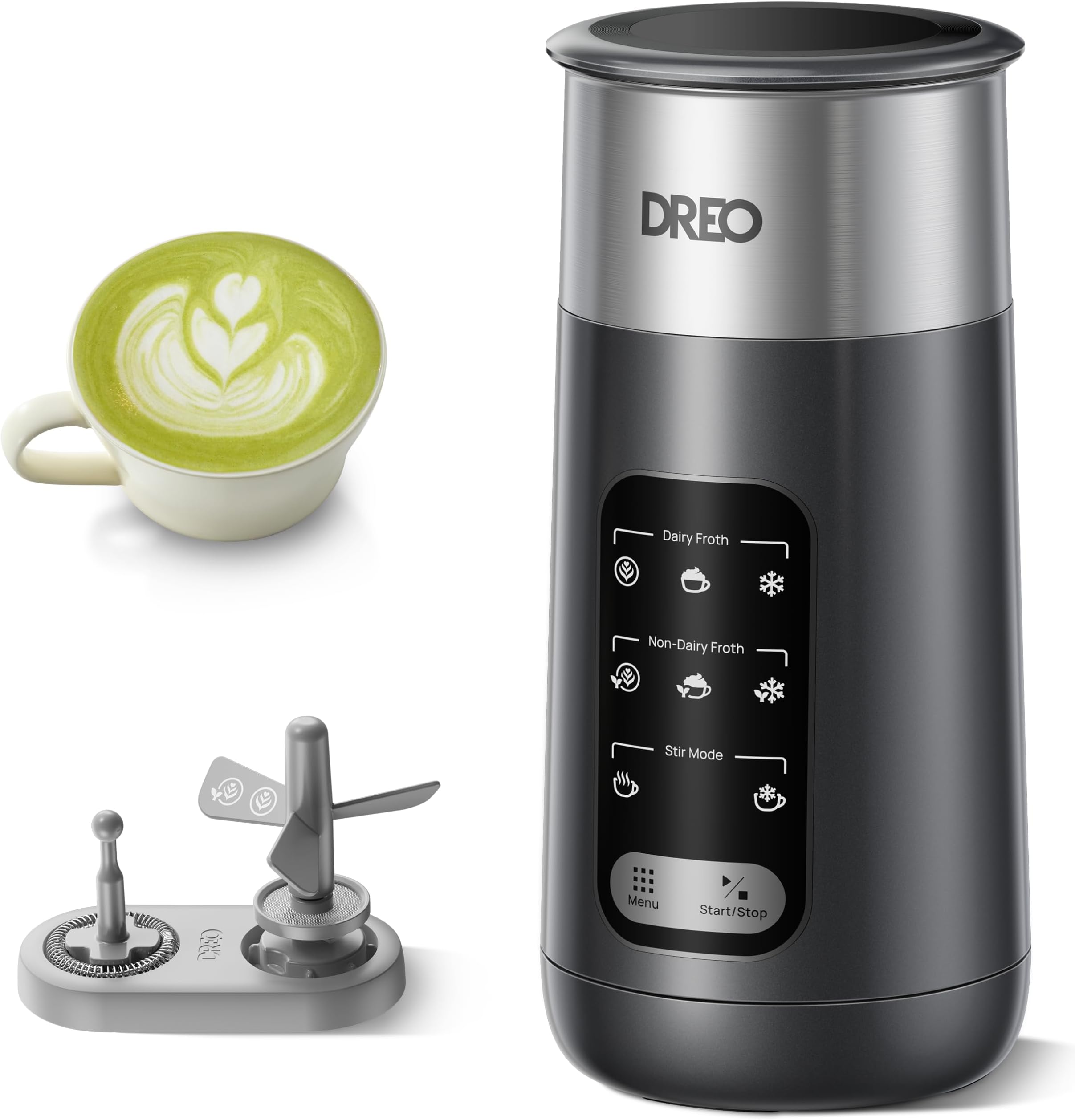 Electric Milk Frother, 8-in-1 Silent Milk Steamer & Hot Chocolate Maker, 270ml Stainless Steel Automatic Foam Frother for Latte Art-Level Microfoam, Coffee, Easy to Clean, LED