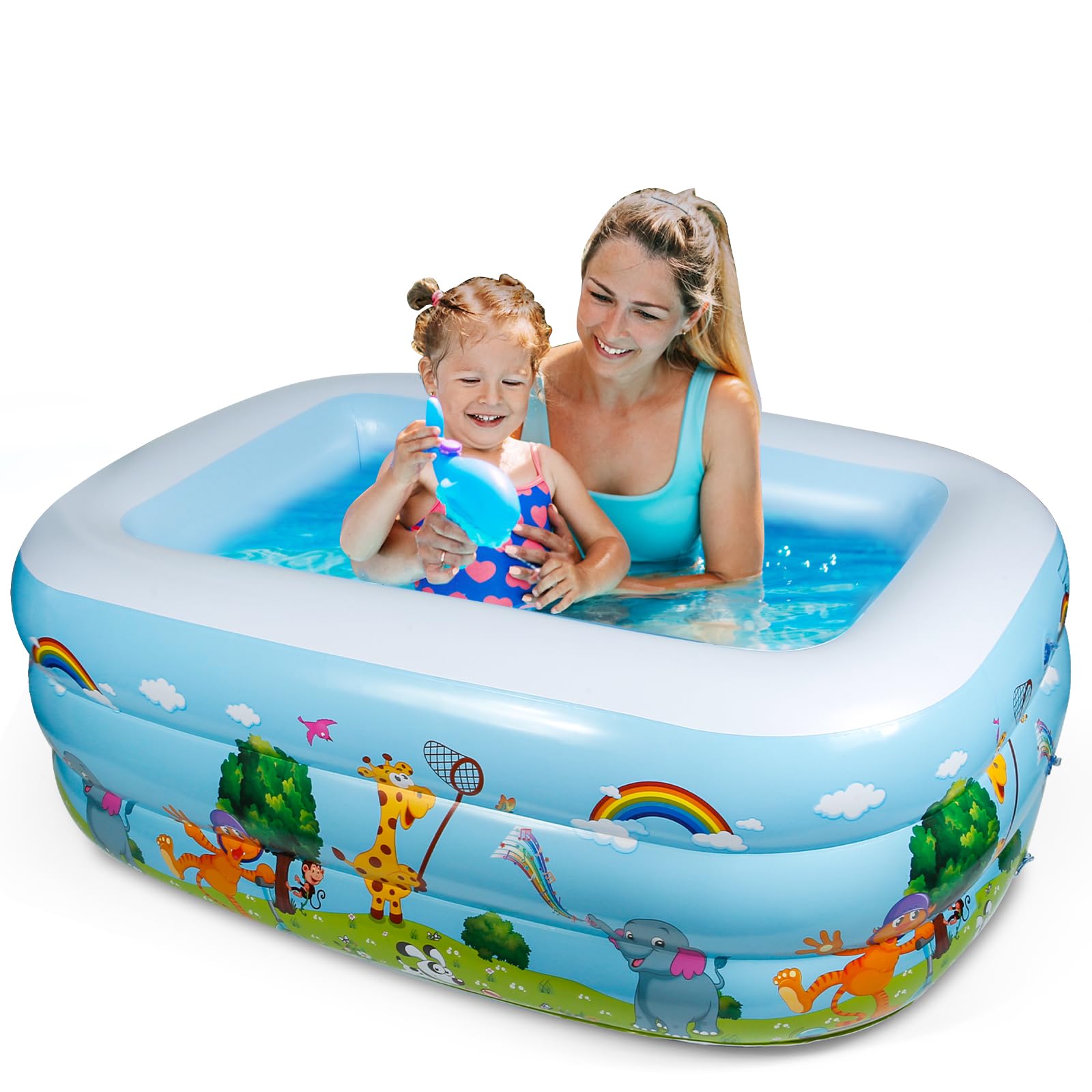 Euakee Piscina Hinchable, 150 * 100 * 50 cm Piscina Inflable Infantil Piscinas Hinchables Rectangular Piscina Infantil con Parches de Reparación Bañera Hinchable Portátil para Bebe Niños Adultos