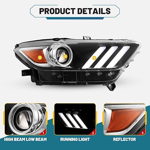 Miniatura 2 de Conjunto de faros delanteros para Ford Mustang Coupe y Convertible 2015-2017, Ford Shelby GT350 2016-2020, Ford Shelby GT500 2020-2021, con faros