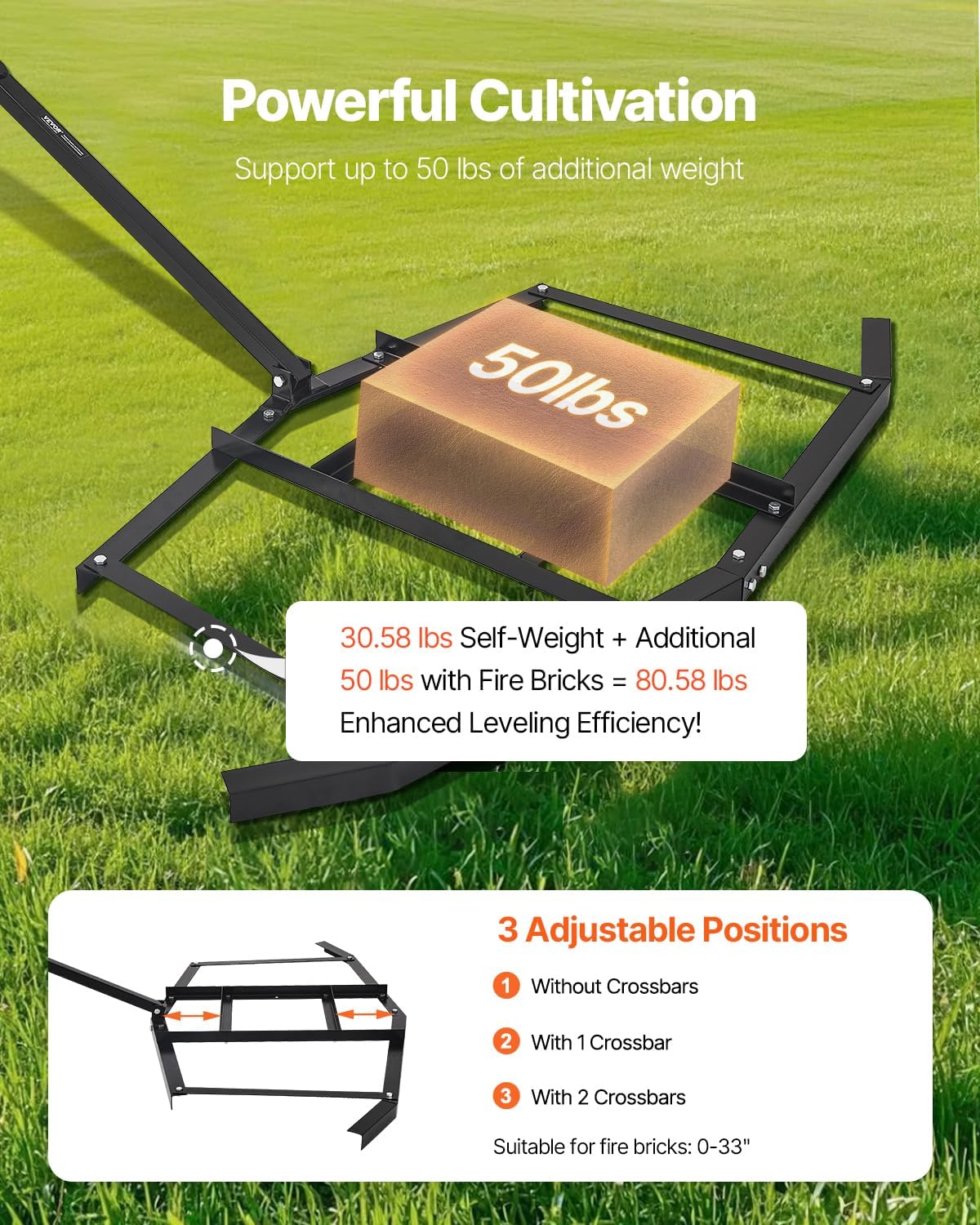 VEVOR Drag Harrow, 66" Width Tow Behind Drag Harrow, Q235 Steel Driveway Grader with Adjustable Bars & Pin Hitch, Support up to 50 lbs, Tractor Driveway Harrow for ATVs, UTVs, Garden Lawn Tractors