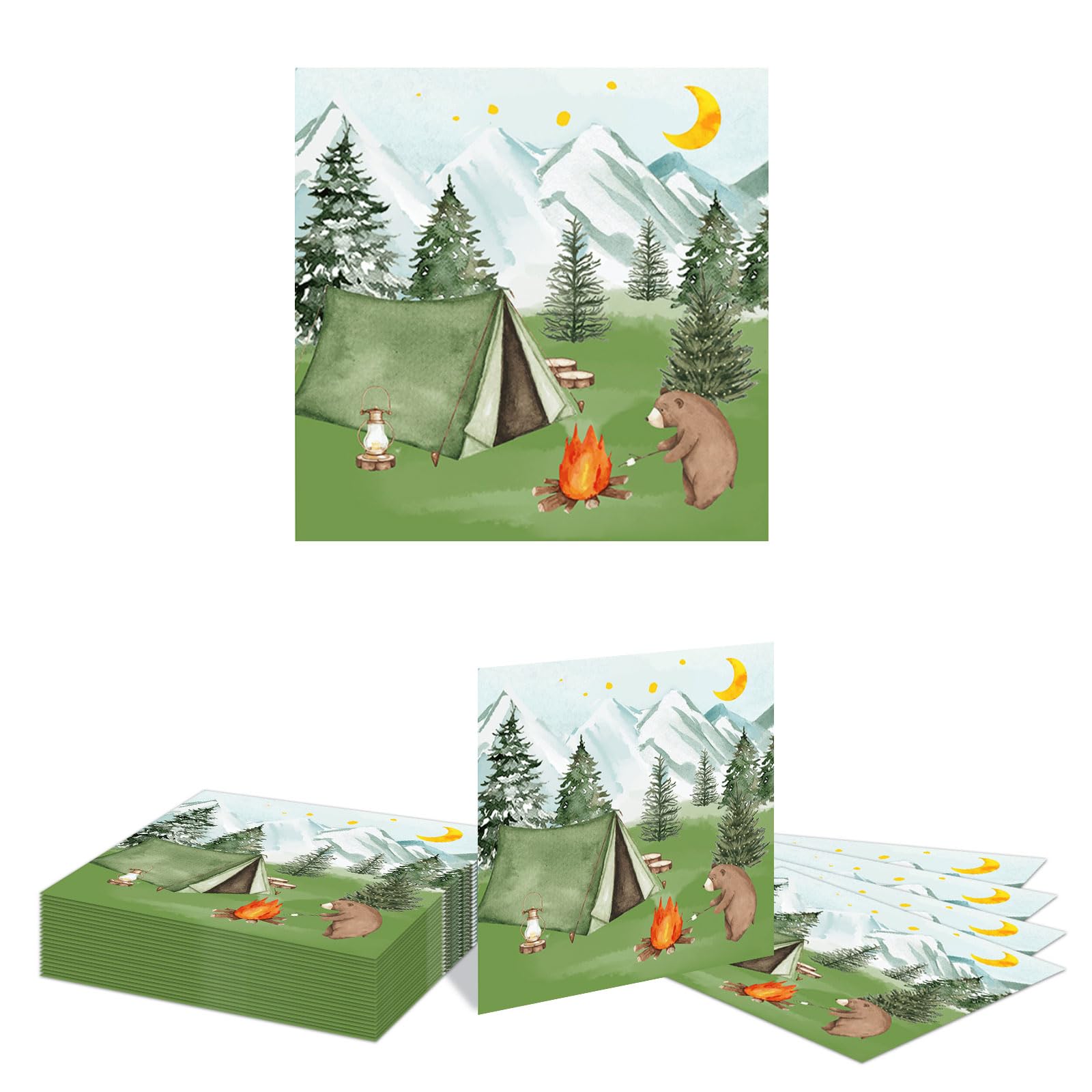 Kotkiddy 20 Stück Campingen Papier Servietten, Campingen Geburtstagsdecorationen mit Zelt Lagerfeuer Bär Abenteuer Wald Junggesellinnenabschied Wandern Küche, Haushalt & Wohnen