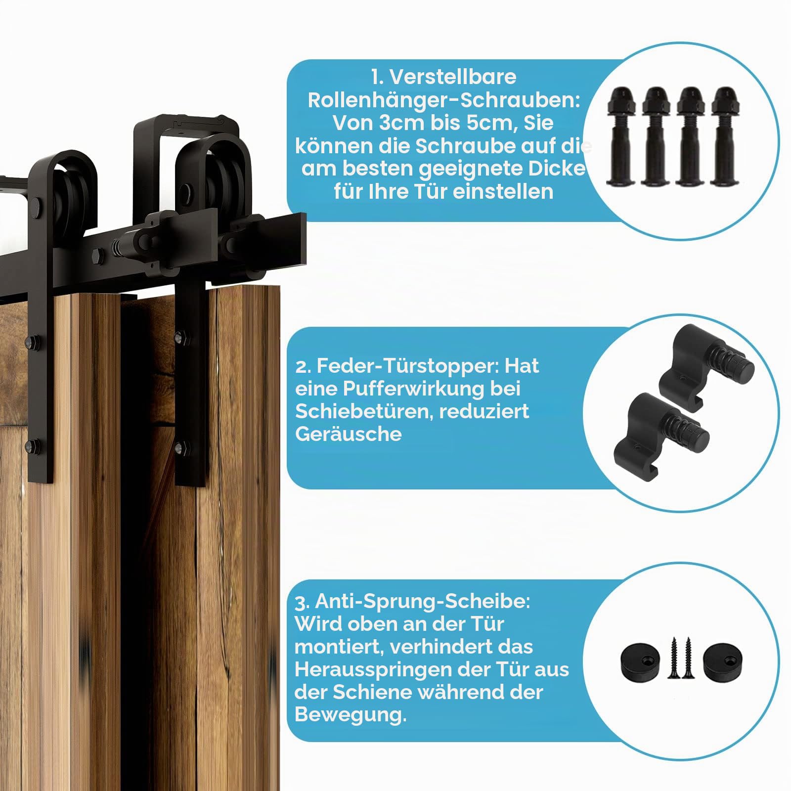 6.6FT/201cm Schiebetürbeschlag Set, Laufschienen für Schiebetüren Hängeschiene Schiebetürsystem Laufschiene Tür Hardware Bypass Kit, Sliding Door Hardware Bypass 2 Doors