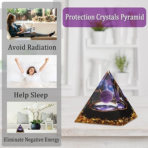 Miniatura 16 de Pirámide de orgón, pirámide de cristal curativo de amatista y piedras curativas de orgonita, cristales de protección, generador de energía