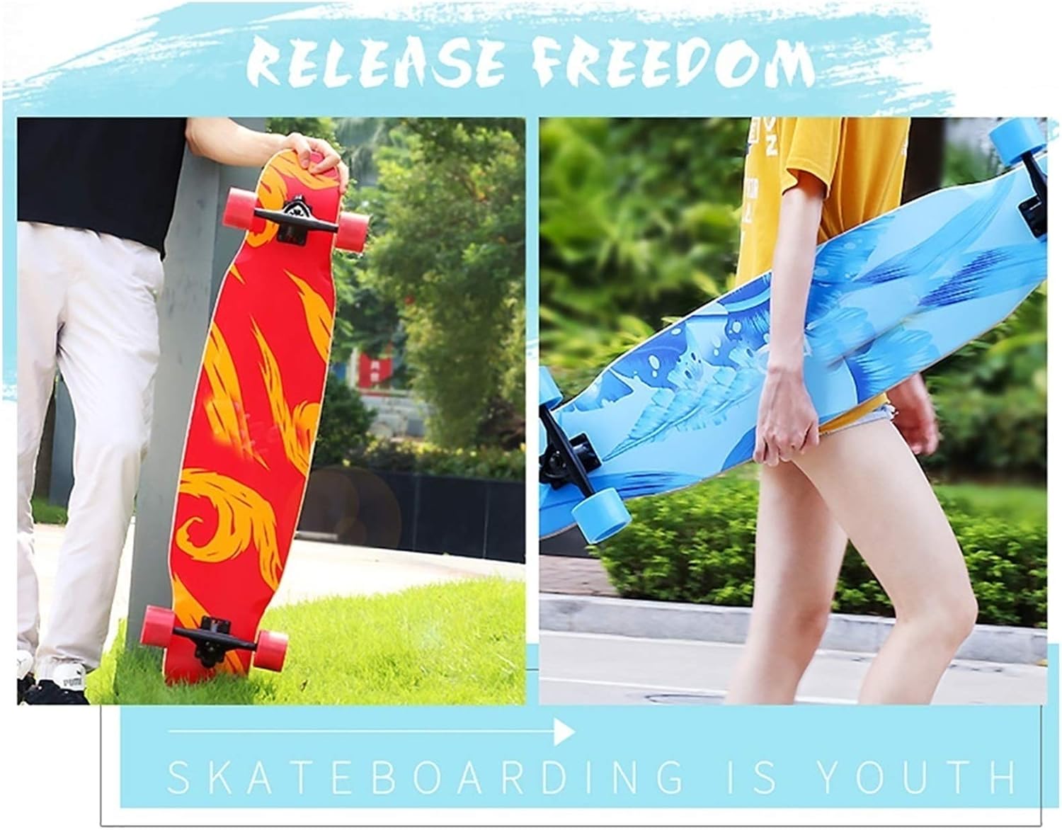 Long Boards Skateboard for Beginners, Adults, Teens, Youth & Kids 42 Inch Pro Skateboard Cruiser 9 Layers Maple Wood Longboard Deck Skate Board for Extreme Sports Outdoors (Color : Orange)